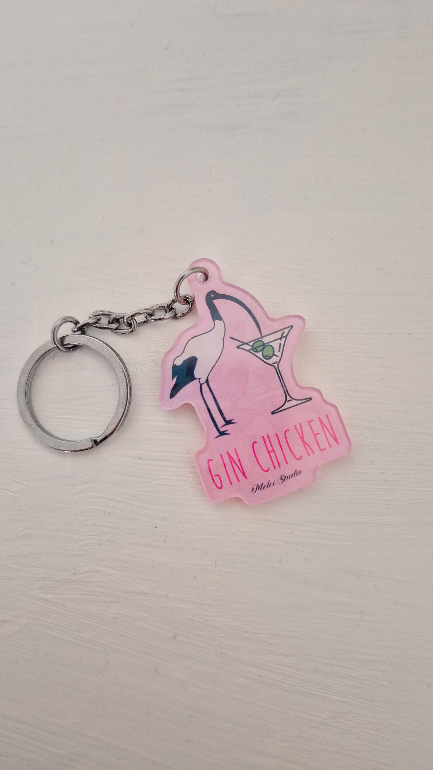 Keyring Gin Chicken Graphic Perspex Glitter Key ring