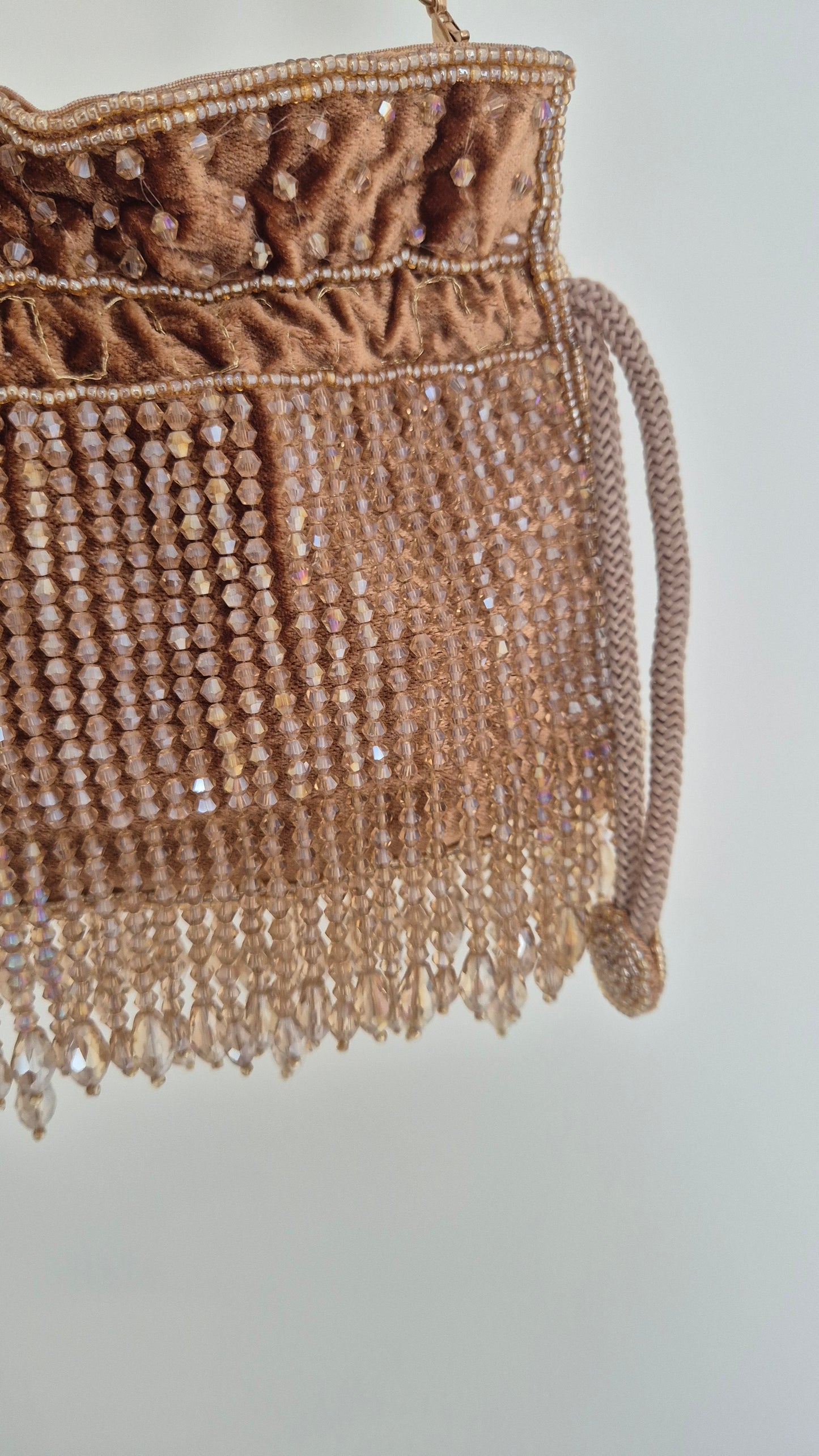 Mocha Micro Tassel Potli Embellished Beaded Handbag