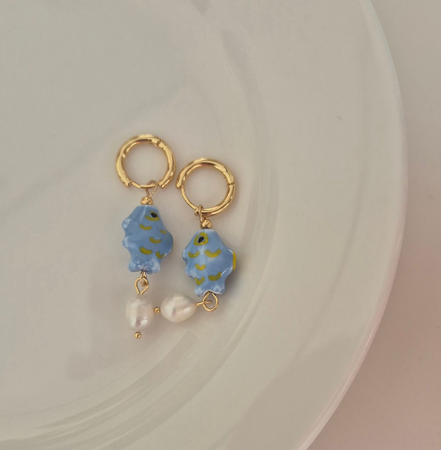 Fish Earrings in Ceramic Hoop Drop