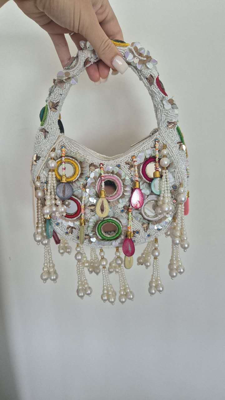 Handbag Multi Mirror Beaded Grab Bag
