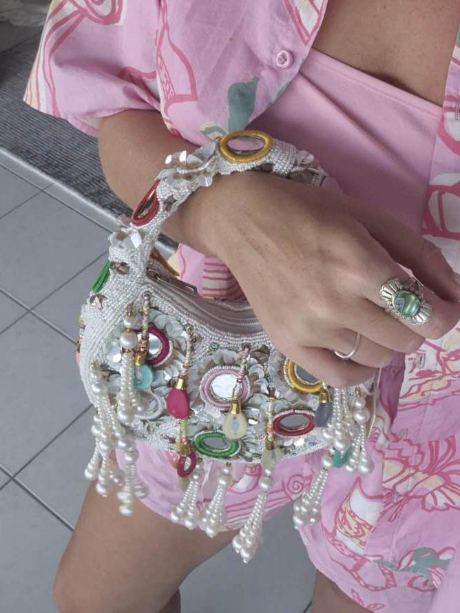 Handbag Multi Mirror Beaded Grab Bag
