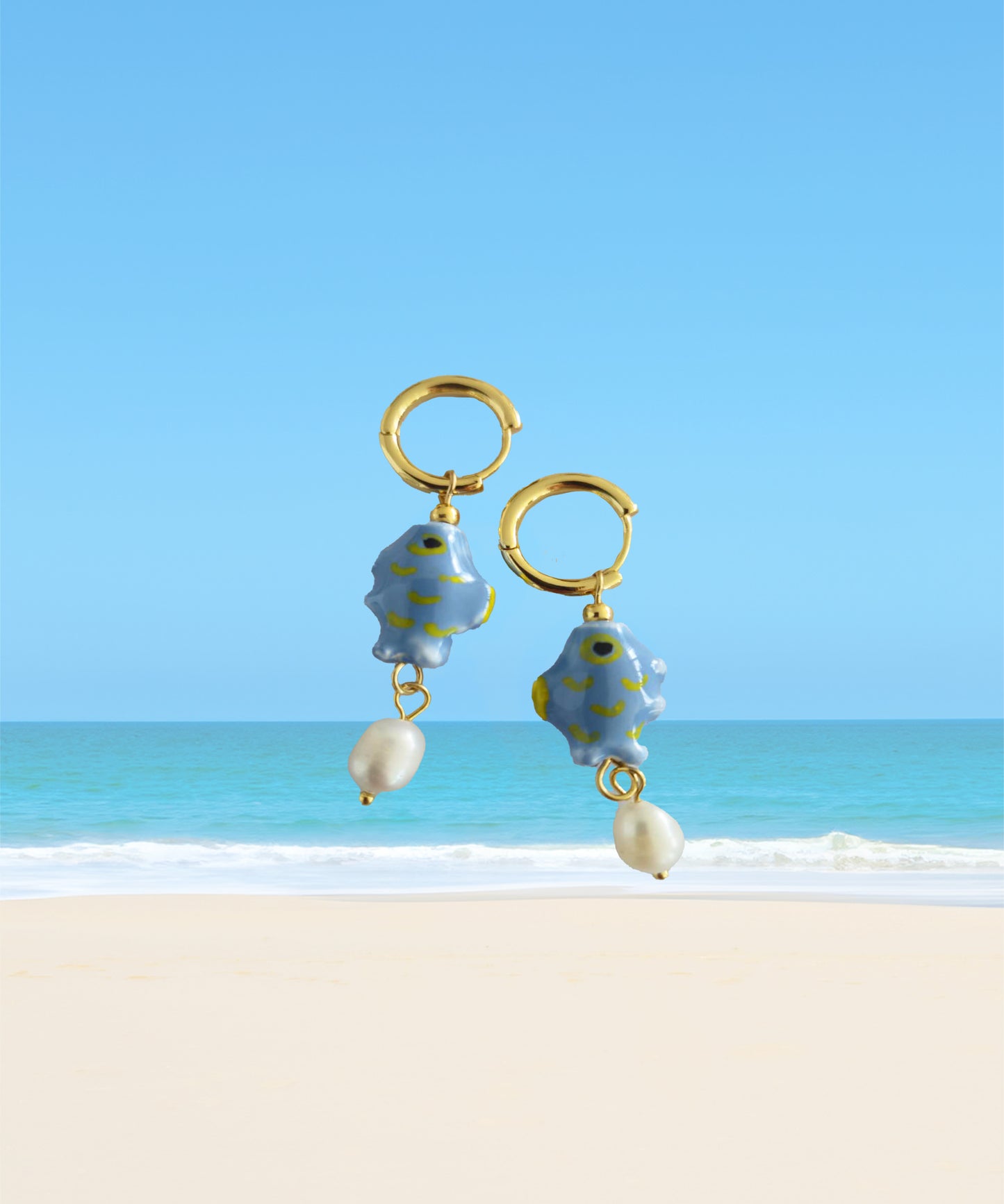 Fish Earrings in Ceramic Hoop Drop