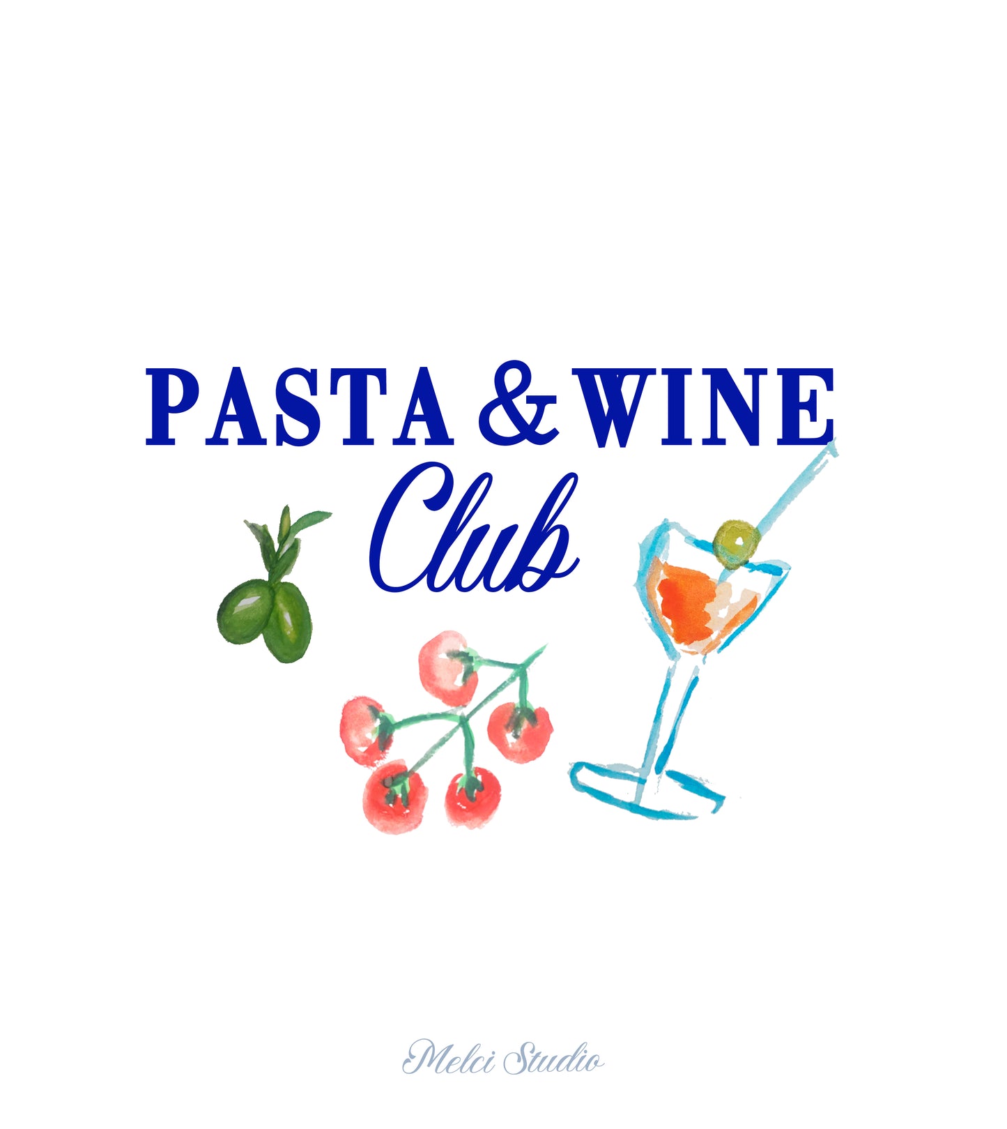 Tote Bag Cute Pasta and Wine Hand Painted