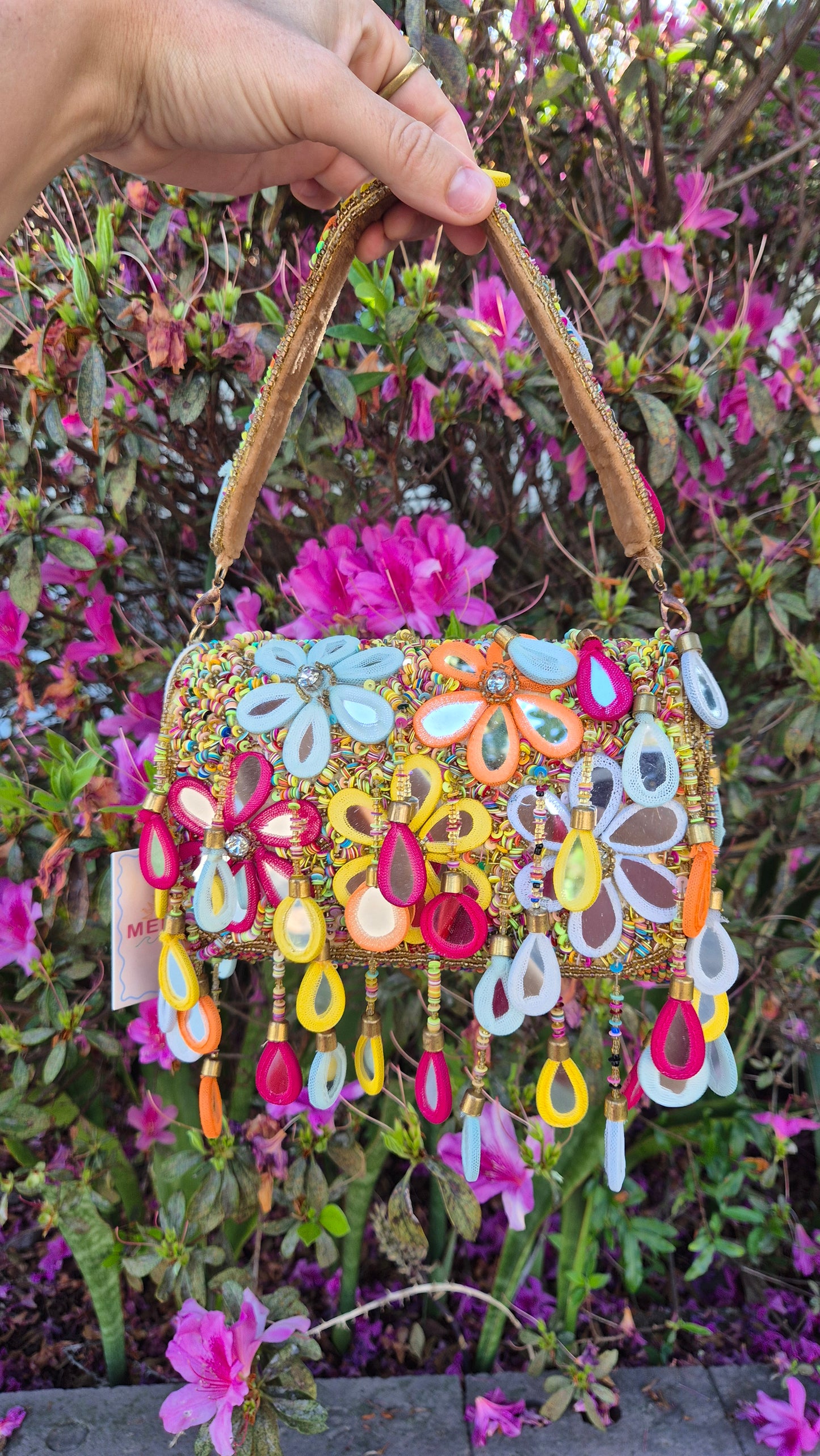 Flower Tassle Handbag Beaded Shoulder Bag