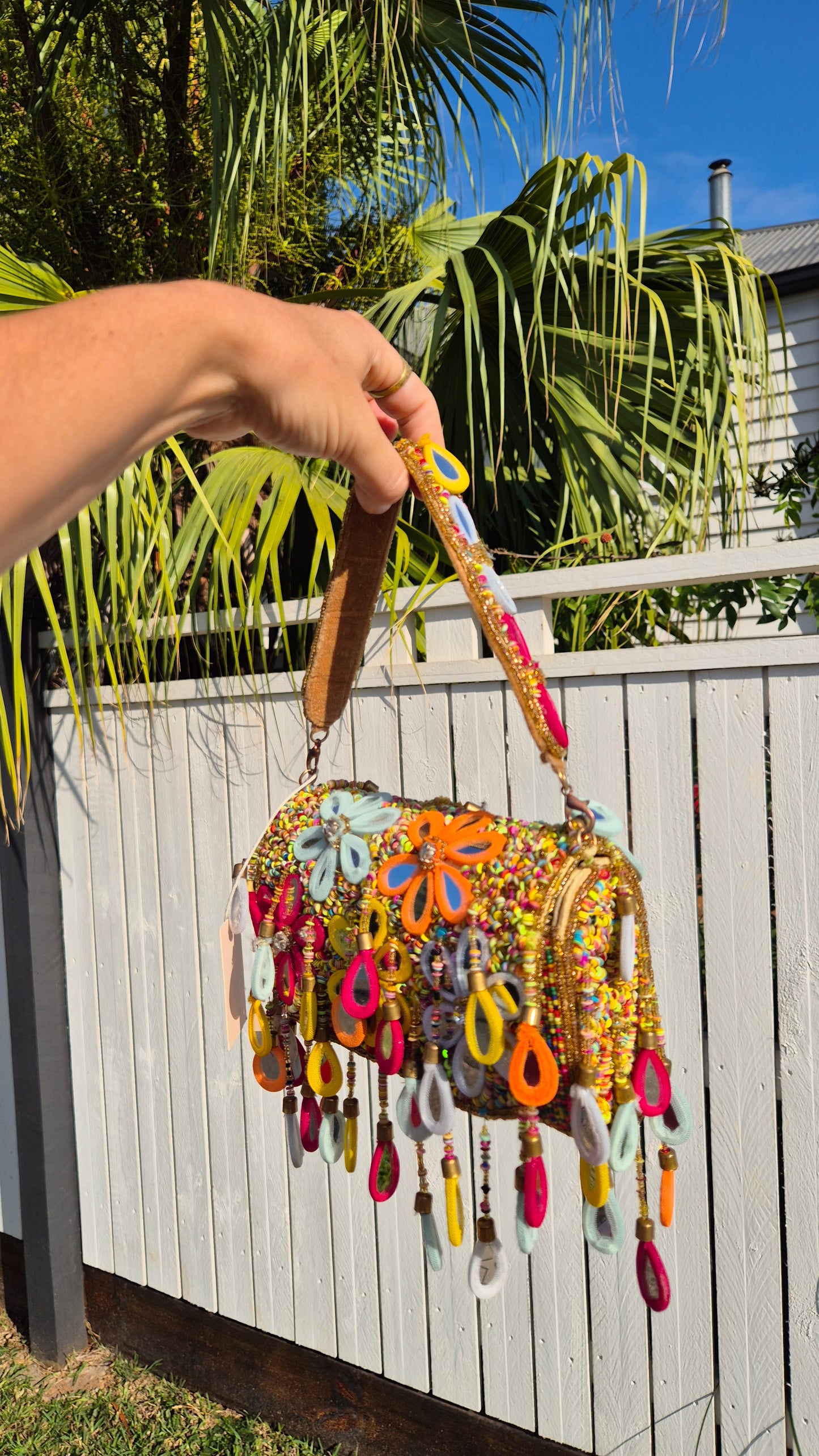 Flower Tassle Handbag Beaded Shoulder Bag