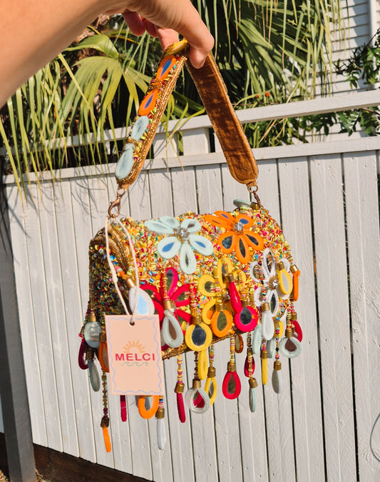 Flower Tassle Handbag Beaded Shoulder Bag