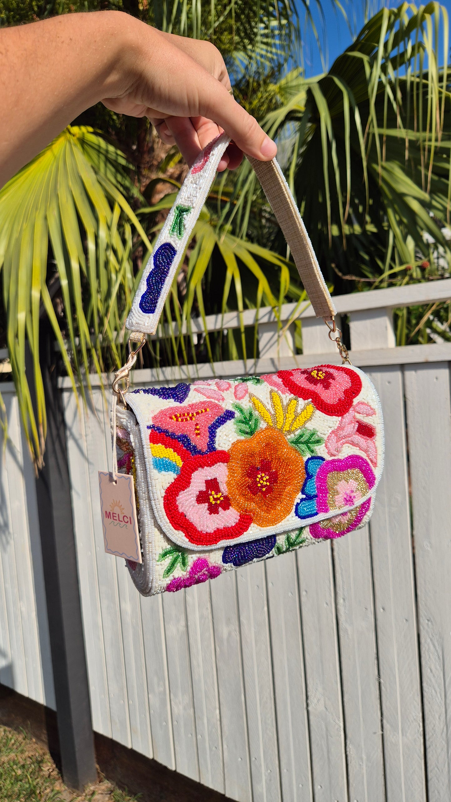 Handbag Beaded Flower Shoulder Bag