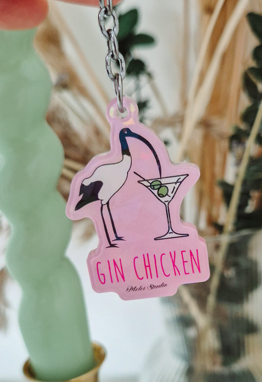 Keyring Gin Chicken Graphic Perspex Glitter Key ring