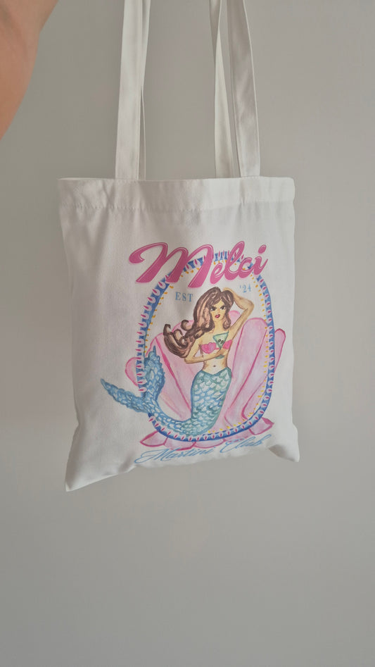 Tote Bag Melci Mermaid Martini Club Hand Painted
