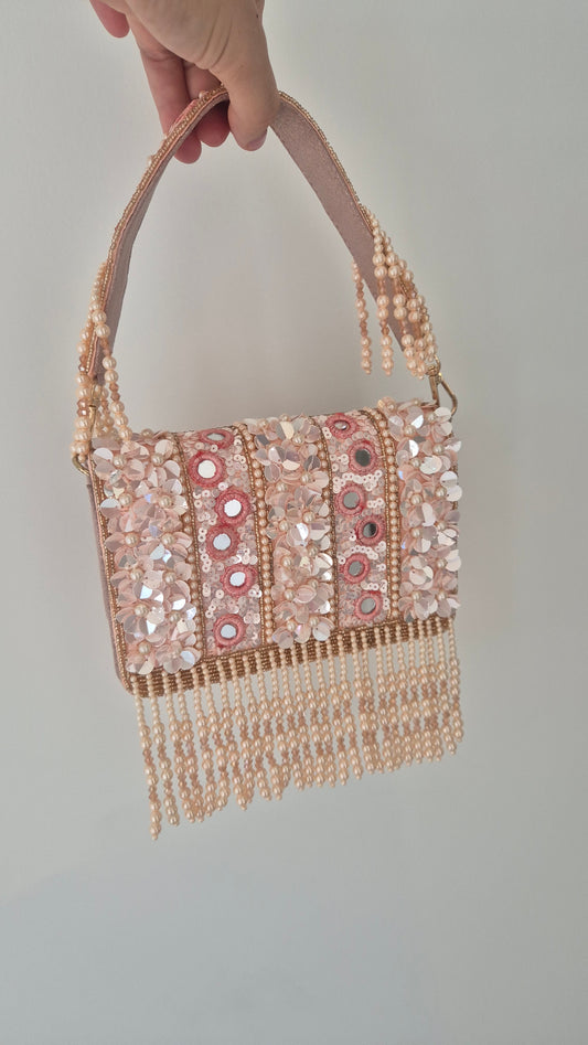 Handbag Pink Pearl Flower Sequin Beaded Bag