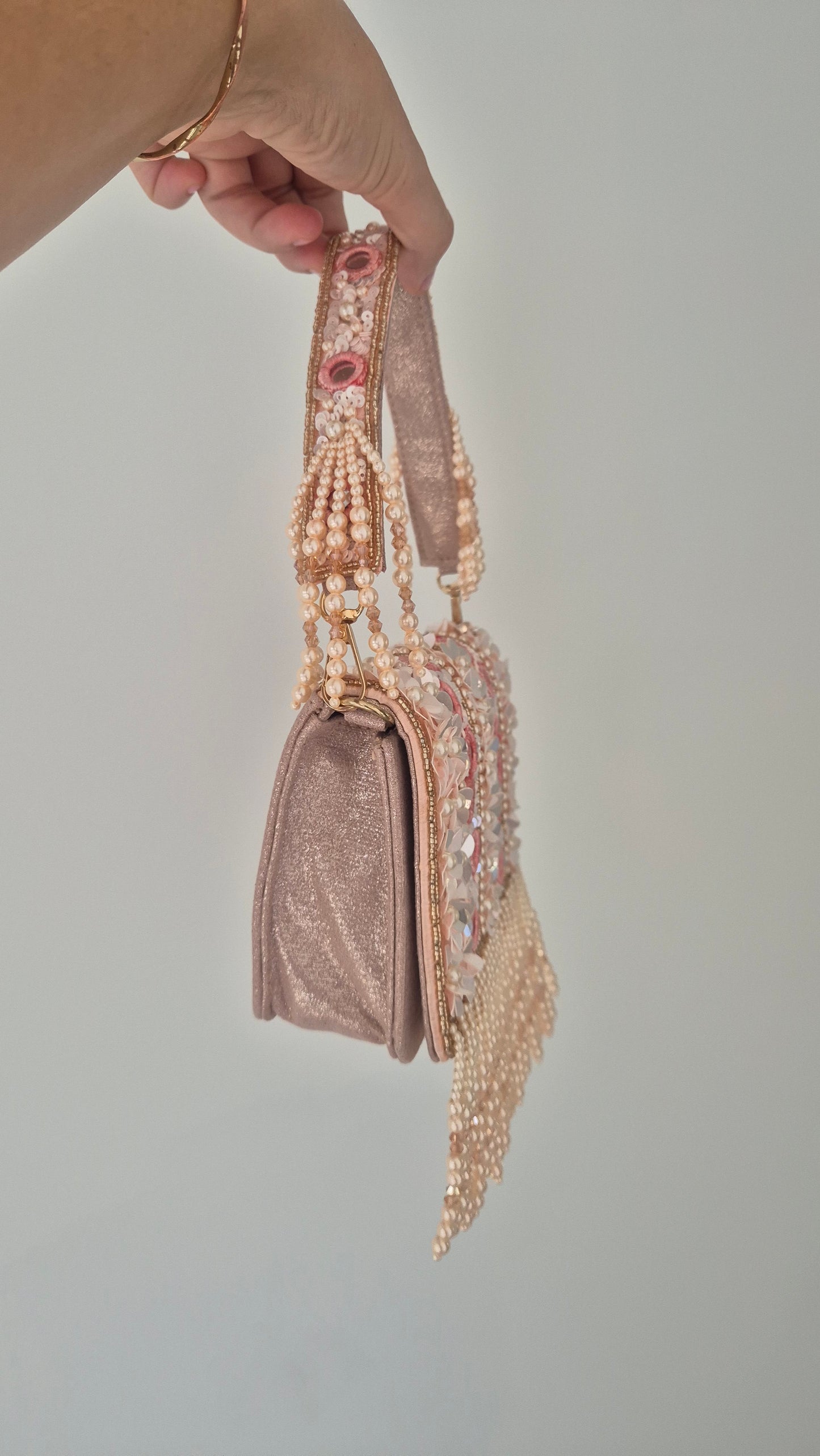 Handbag Pink Pearl Flower Sequin Beaded Bag