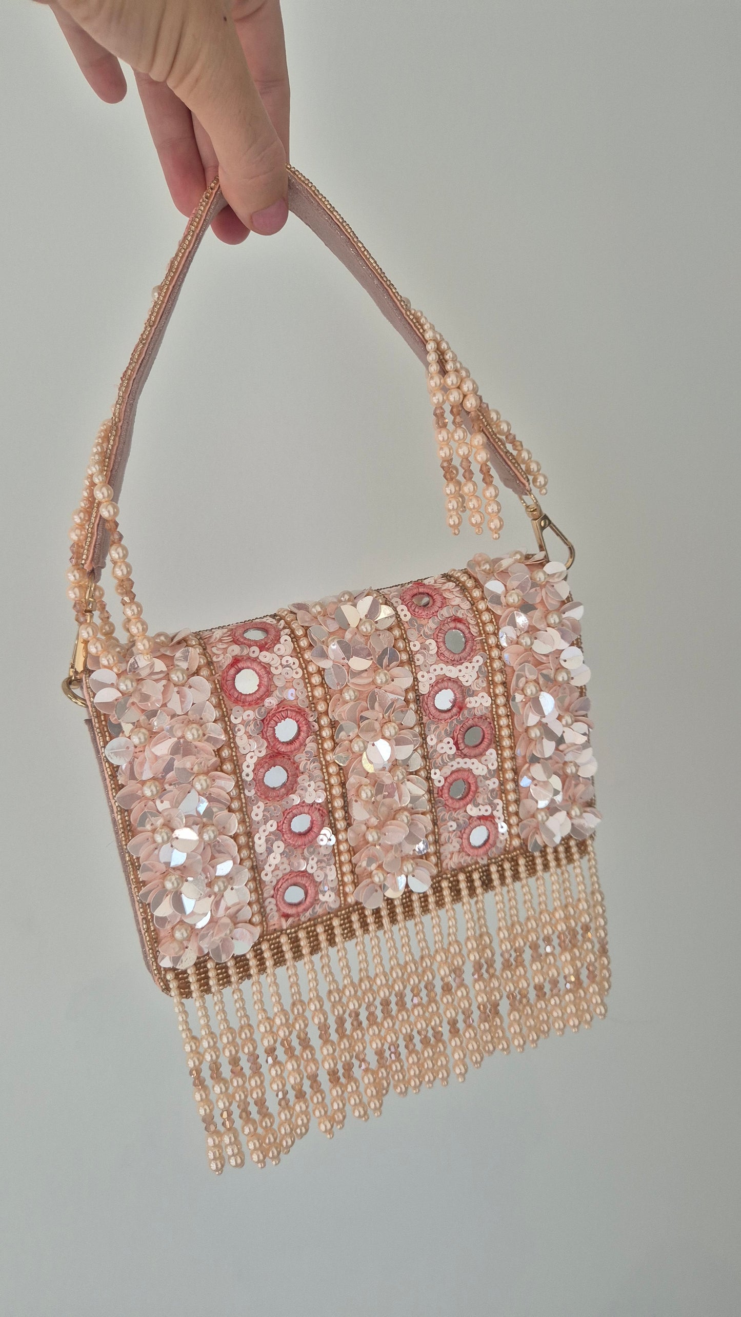 Handbag Pink Pearl Flower Sequin Beaded Bag