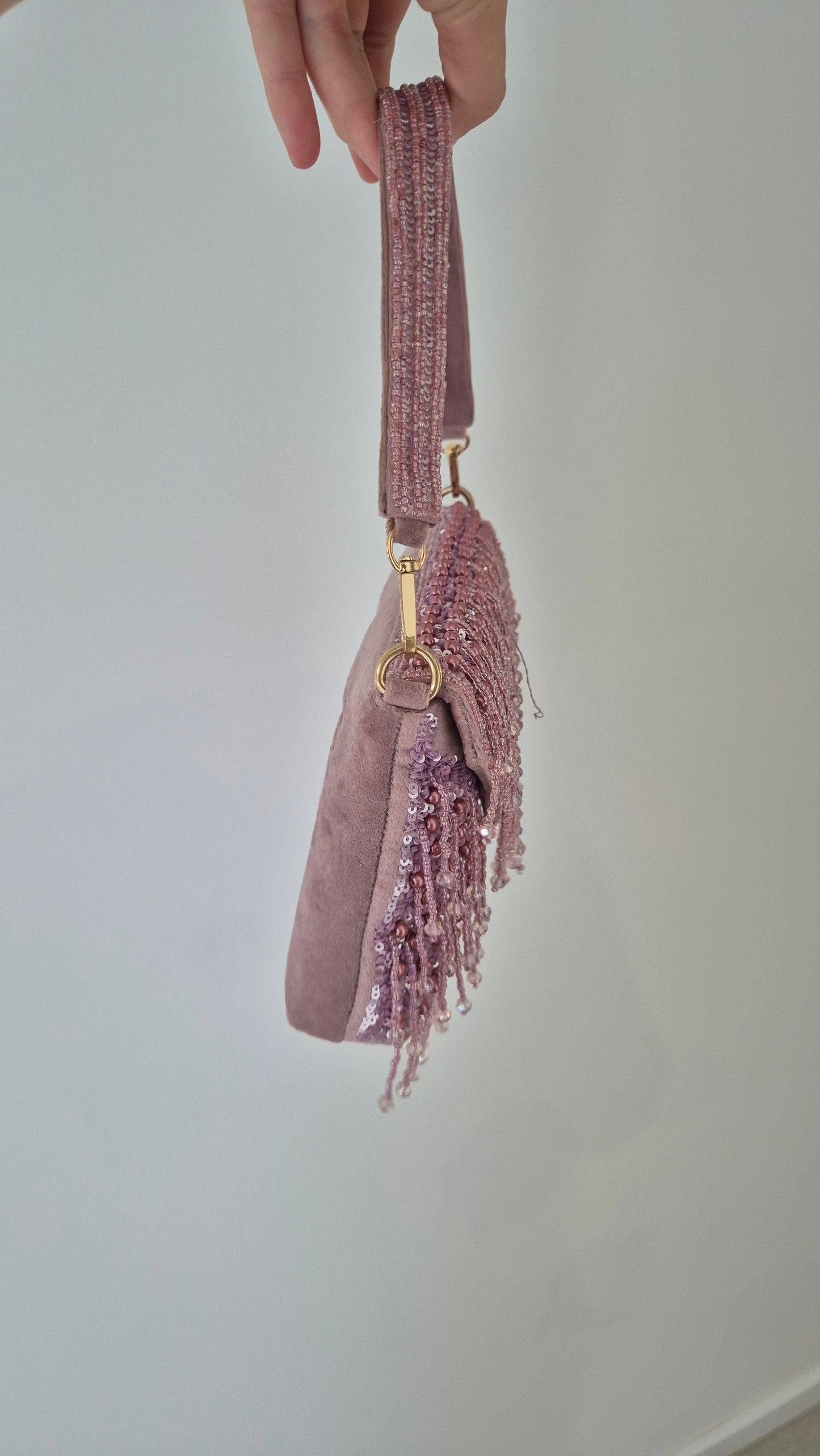 Handbag Beaded Tassel Drop Pearl Berry Pink Bag