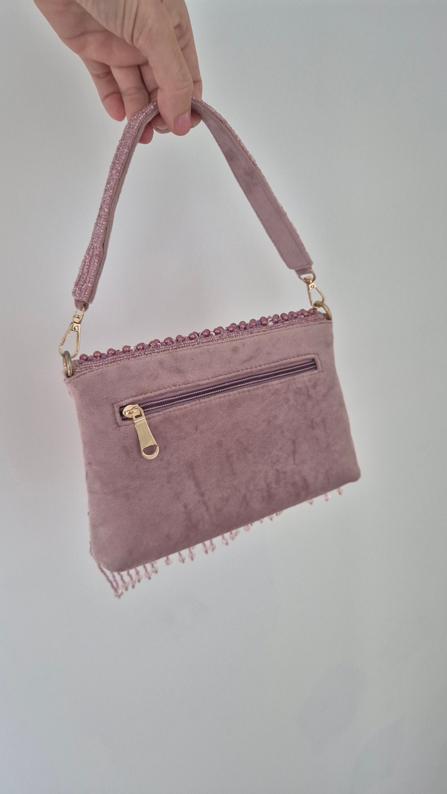 Handbag Beaded Tassel Drop Pearl Berry Pink Bag