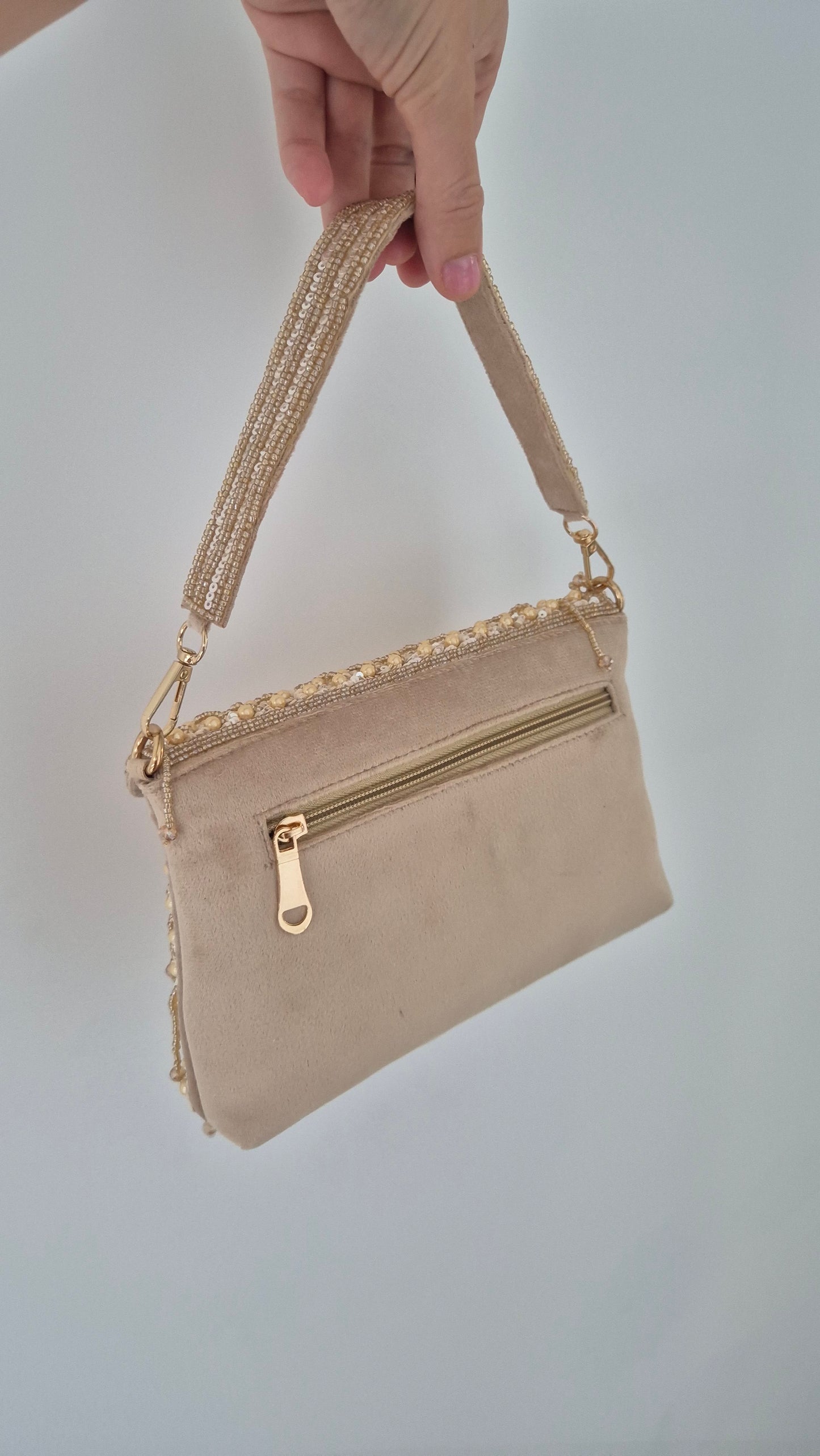 Handbag Beaded Tassel Drop Pearl Oyster Cream Bag