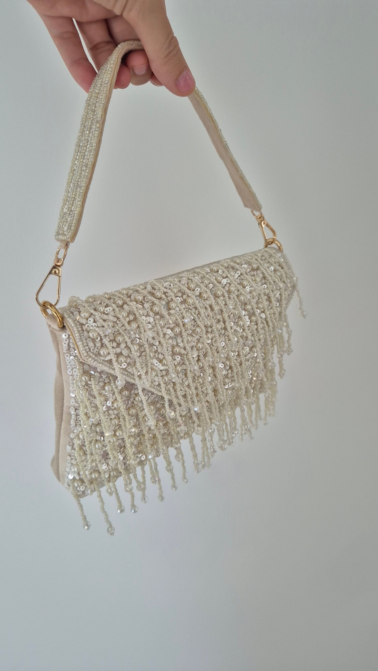 Handbag Beaded Tassel Drop Pearl Classic White Bag