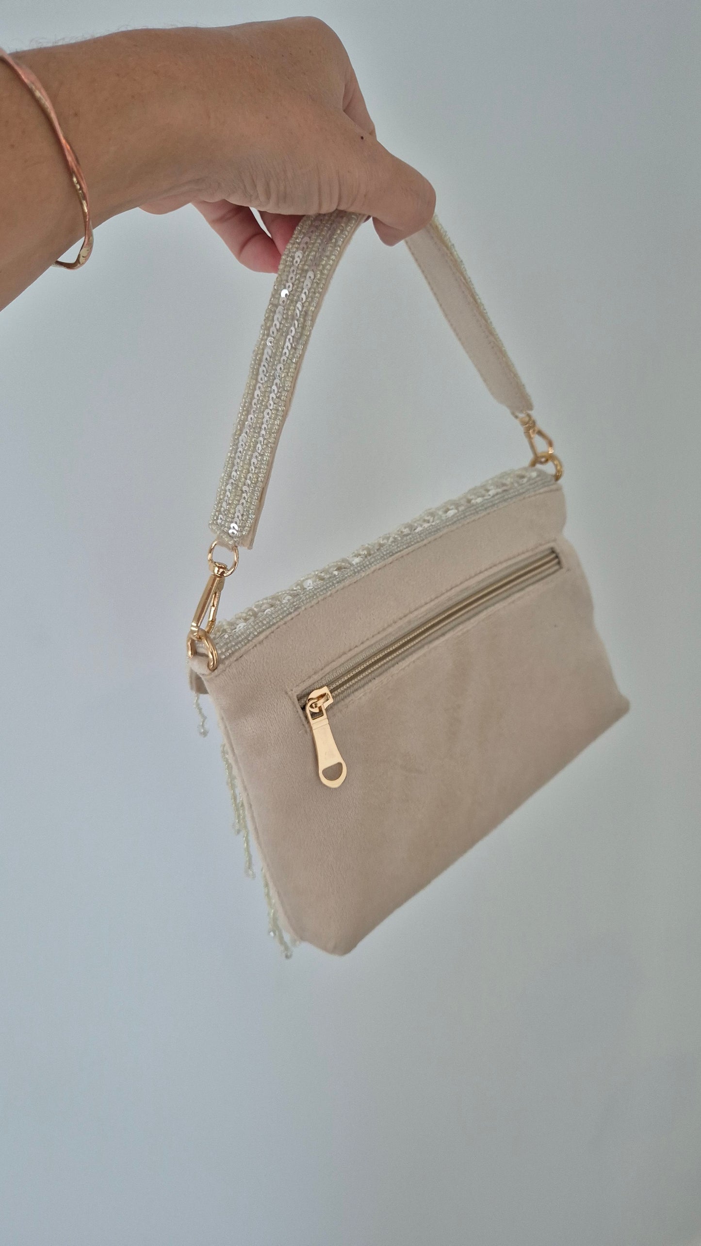 Handbag Beaded Tassel Drop Pearl Classic White Bag