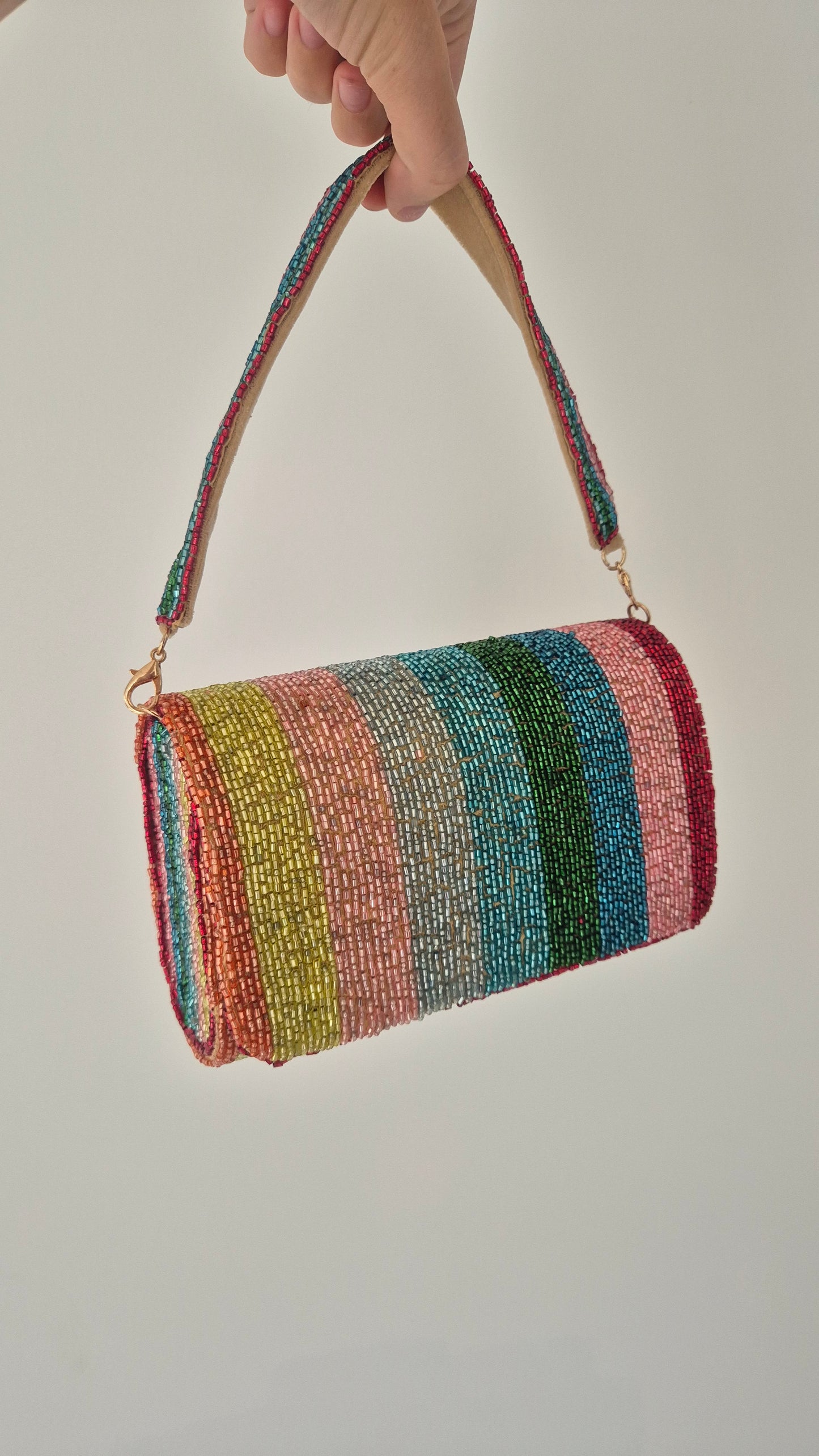 Handbag Stripe Embellished Beaded Bag Multi