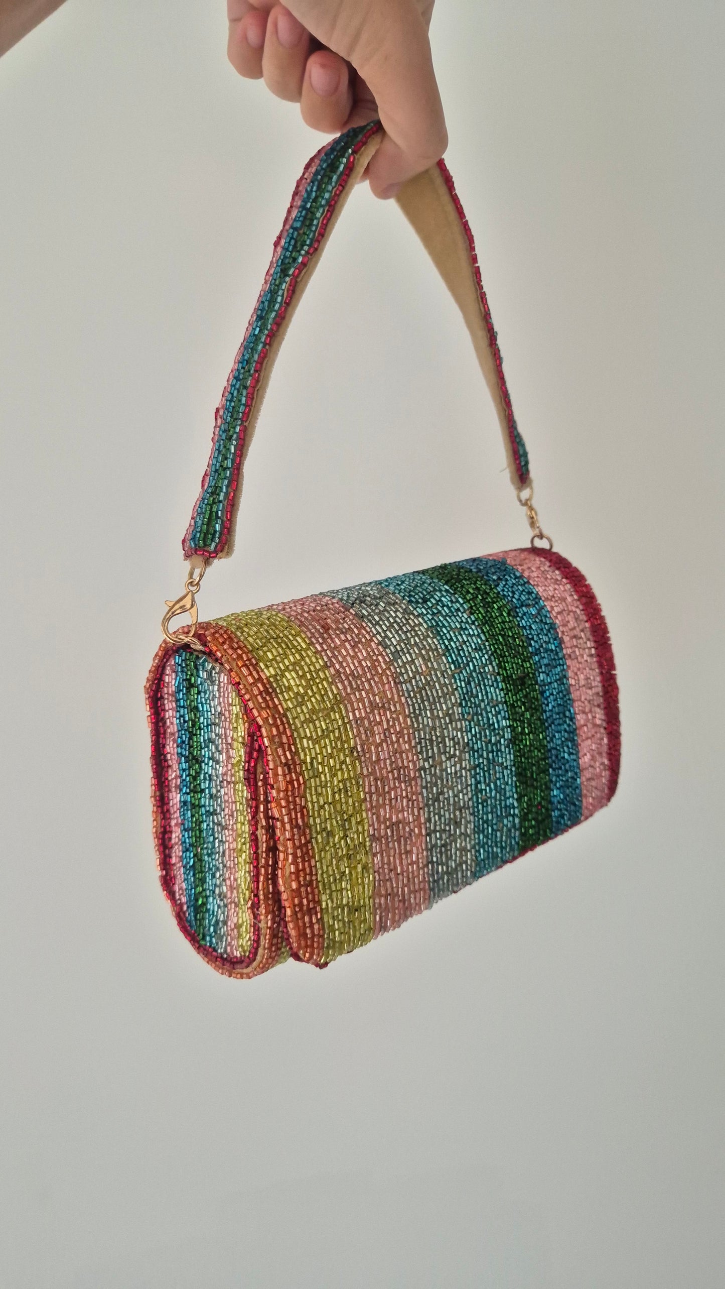 Handbag Stripe Embellished Beaded Bag Multi