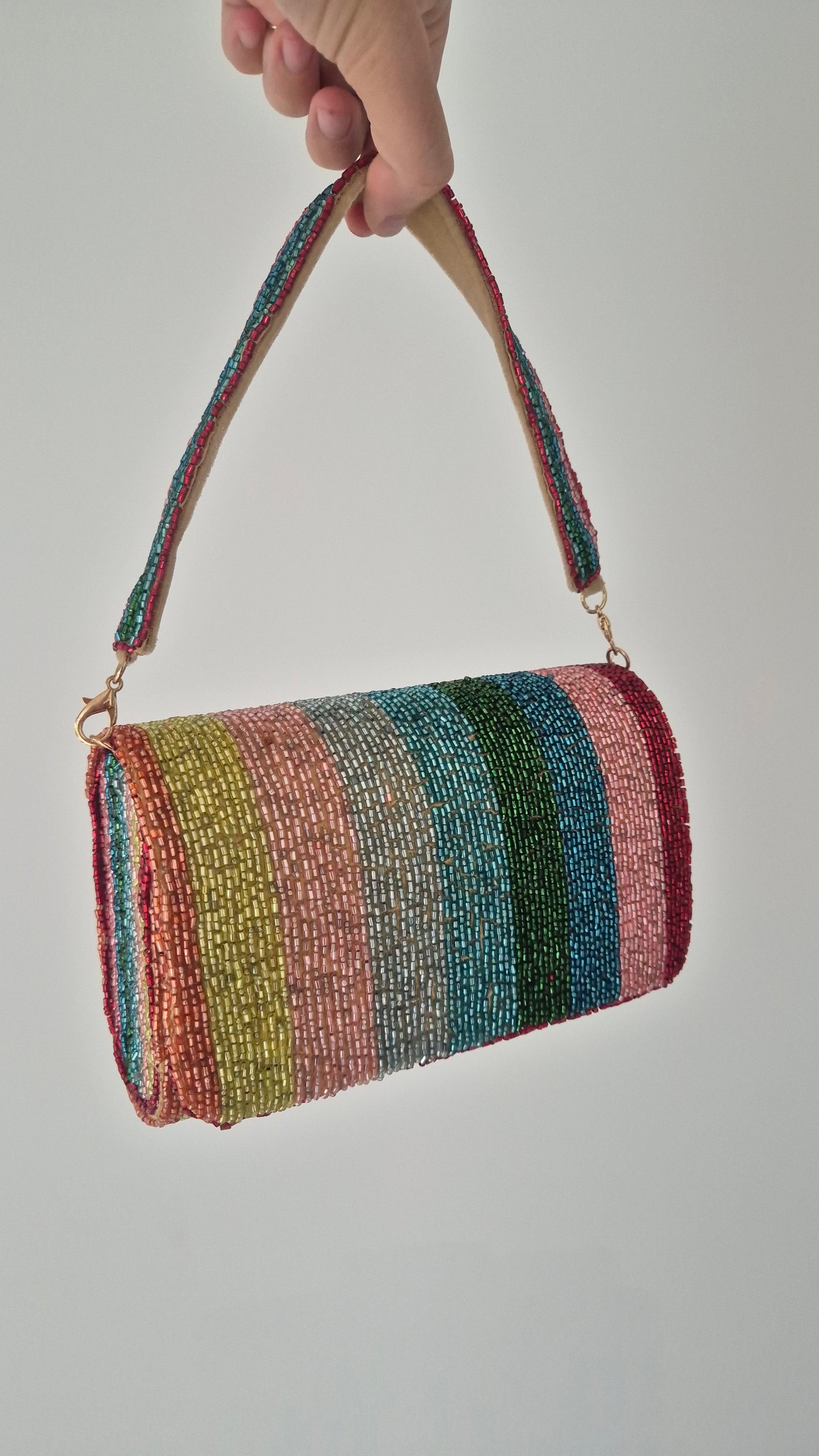 Handbag Stripe Embellished Beaded Bag Multi