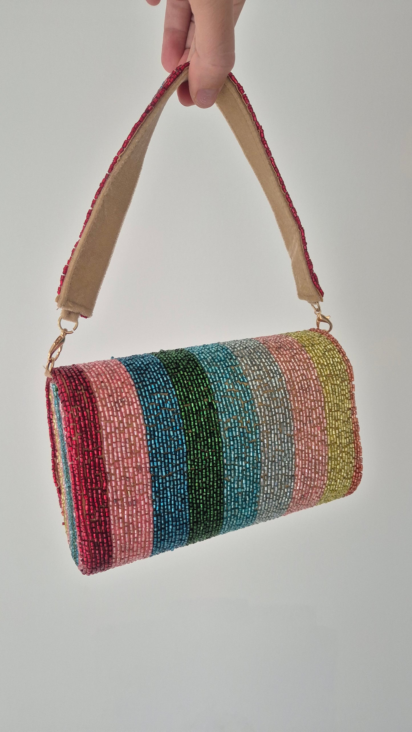 Handbag Stripe Embellished Beaded Bag Multi