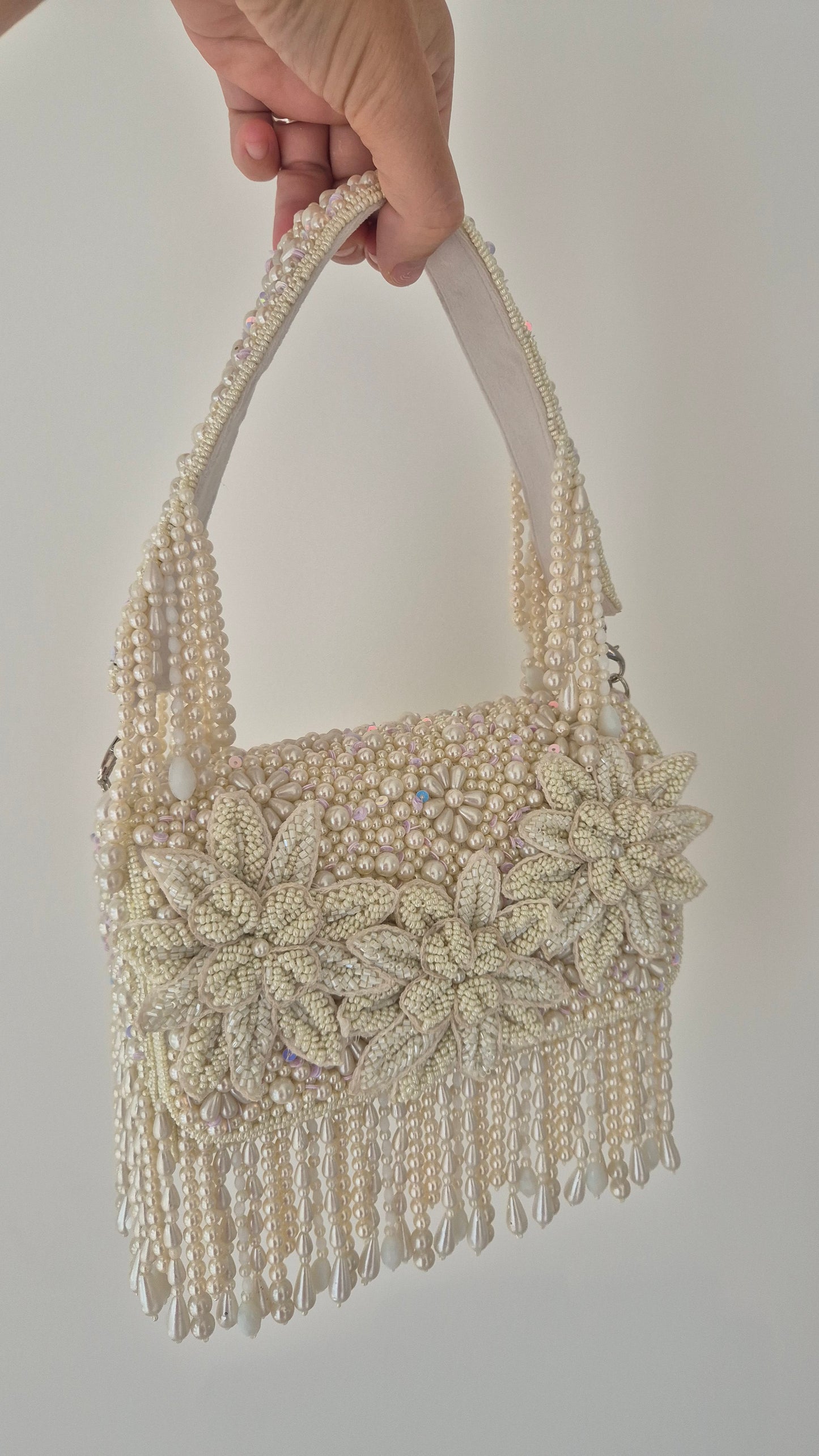 Handbag Pearl Flower Beaded Bag White