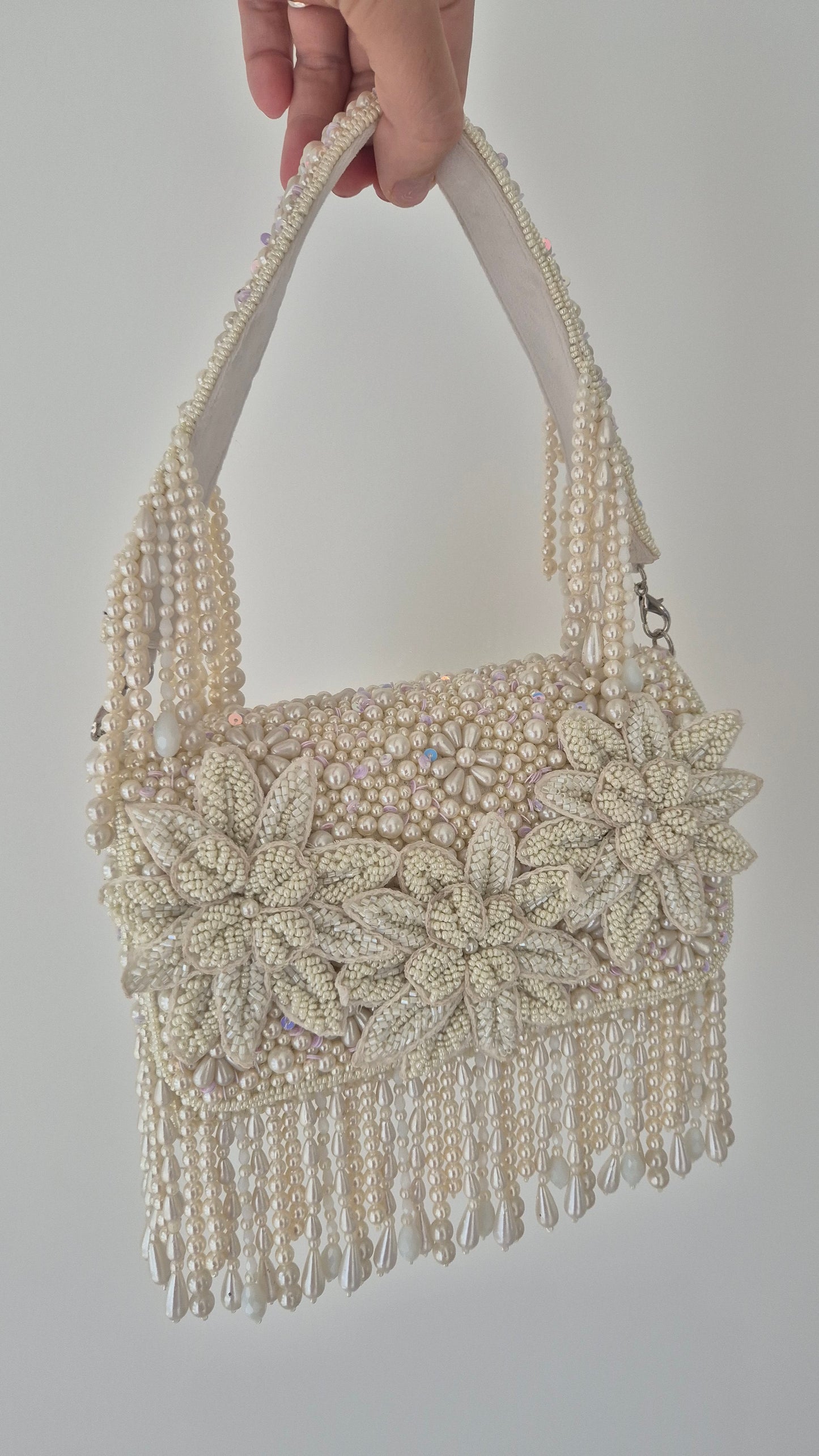Handbag Pearl Flower Beaded Bag White