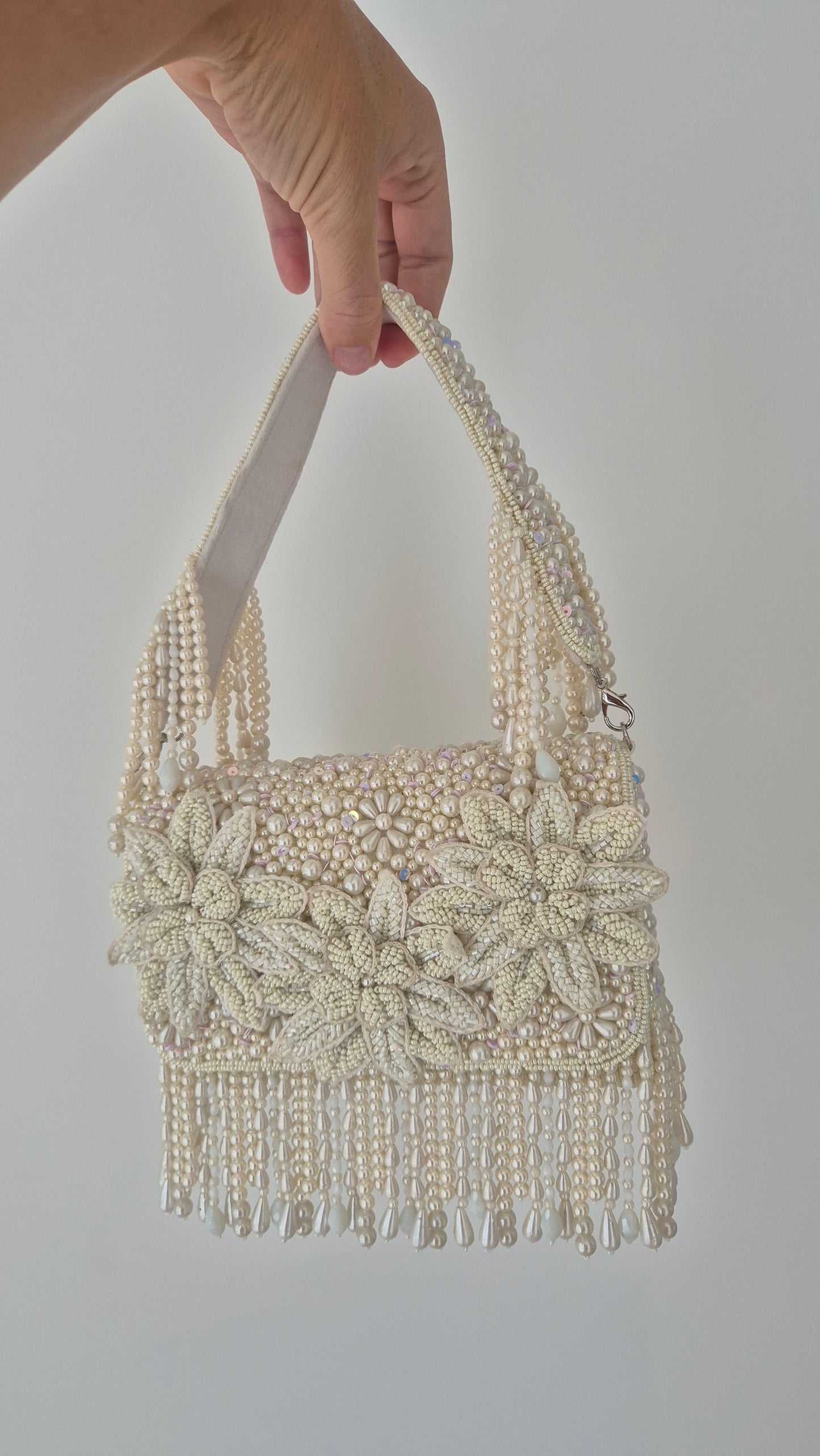 Handbag Pearl Flower Beaded Bag White