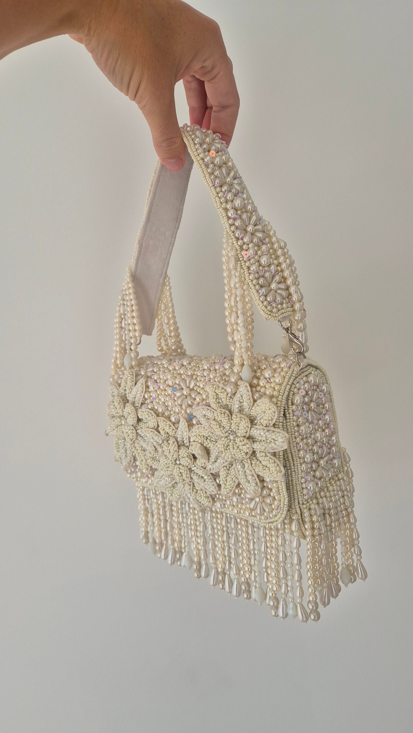 Handbag Pearl Flower Beaded Bag White