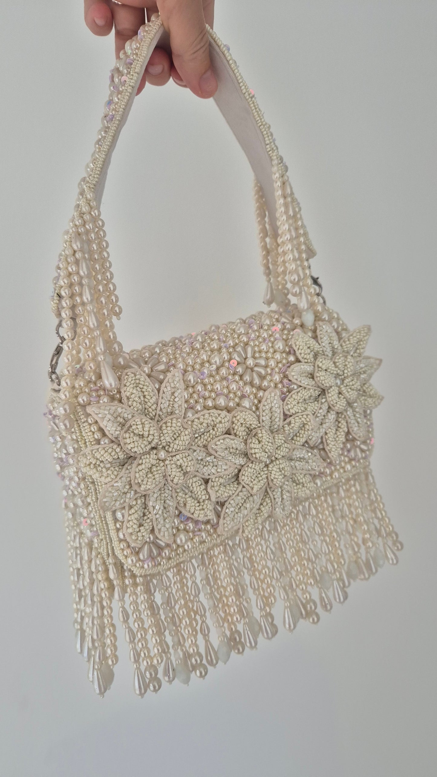 Handbag Pearl Flower Beaded Bag White
