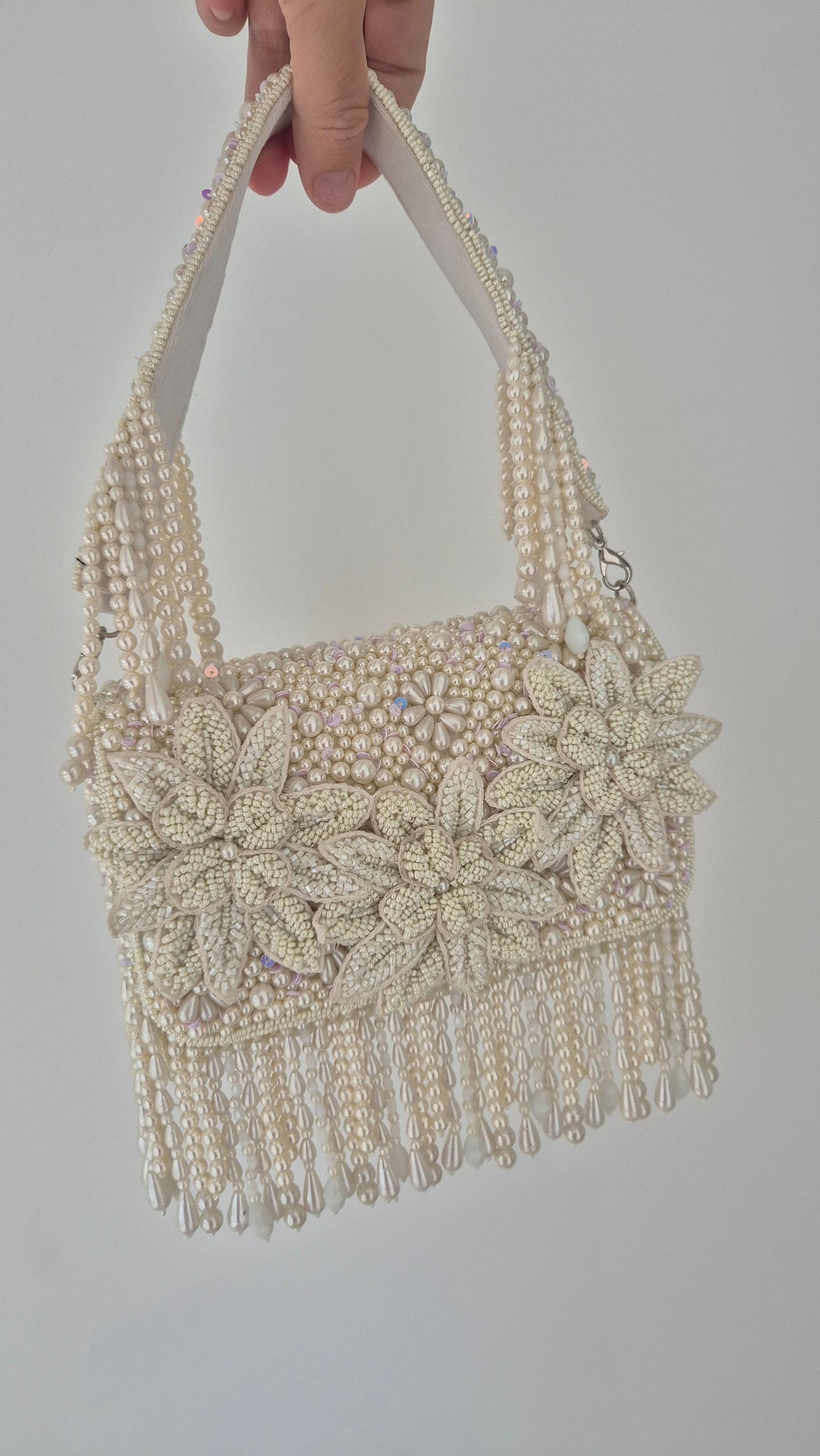 Handbag Pearl Flower Beaded Bag White