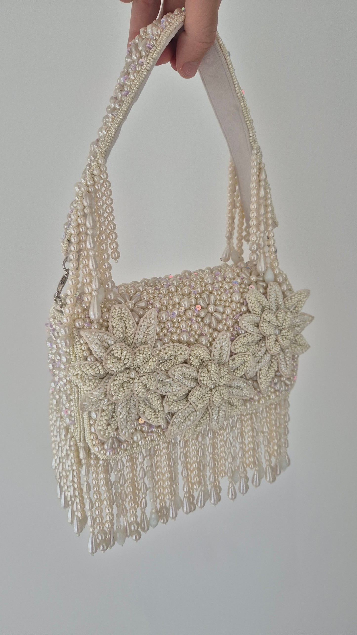 Handbag Pearl Flower Beaded Bag White