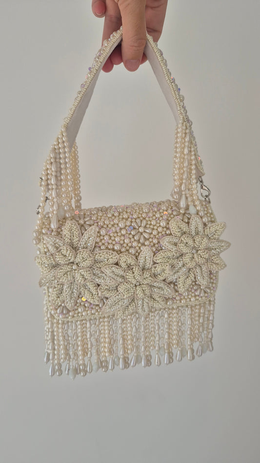 Handbag Pearl Flower Beaded Bag White