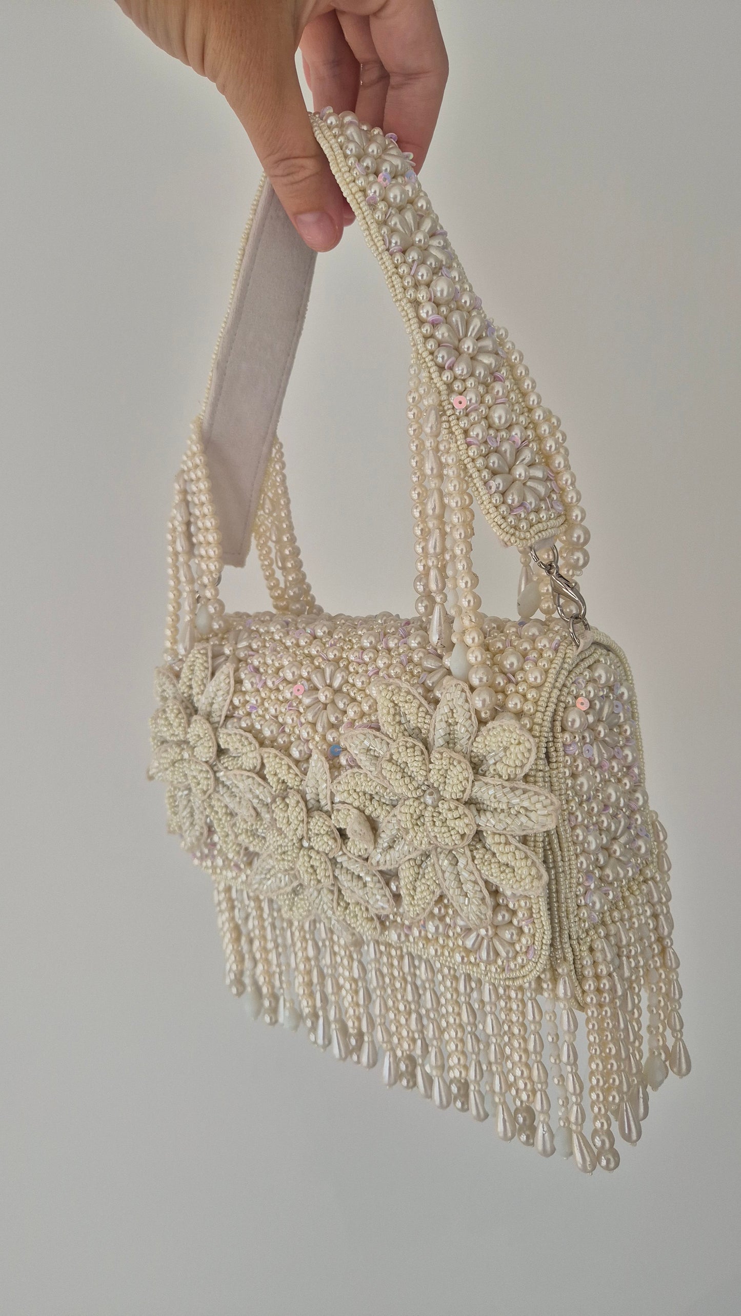 Handbag Pearl Flower Beaded Bag White