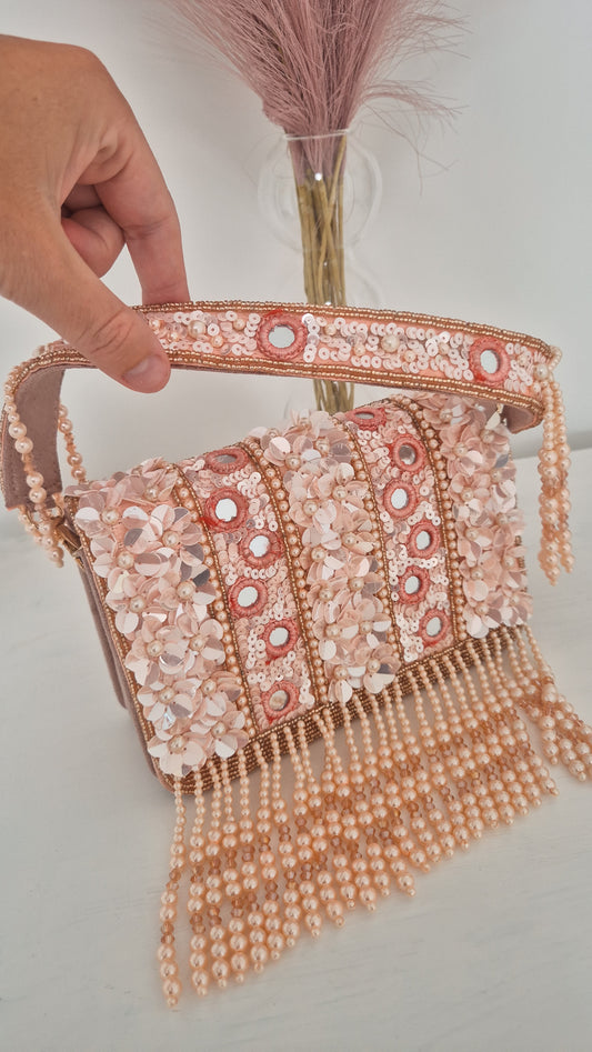 Handbag Pink Pearl Flower Sequin Beaded Bag
