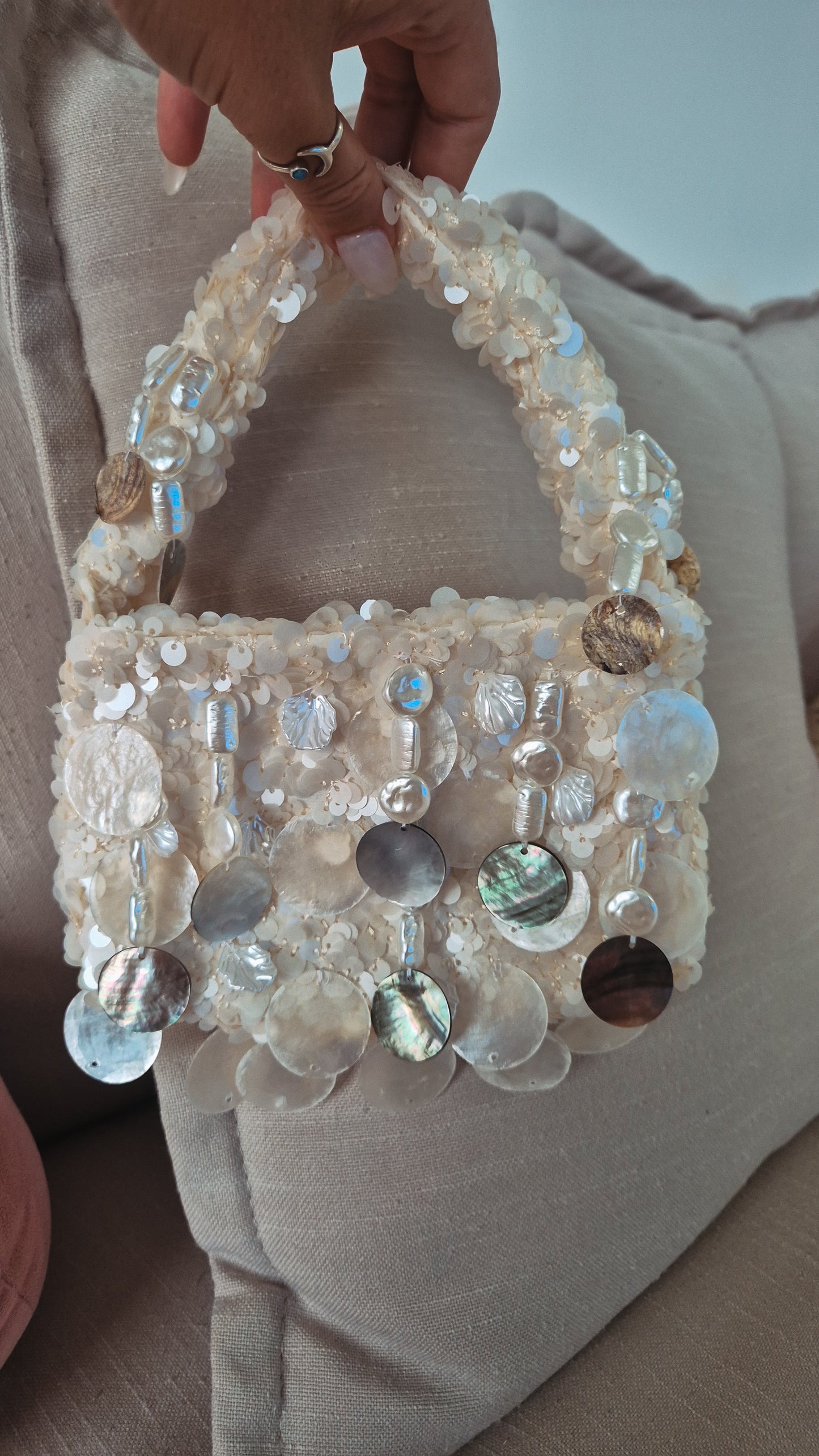 Handbag Tassel Shell Sequin Hand Customized Unique One Off Bag