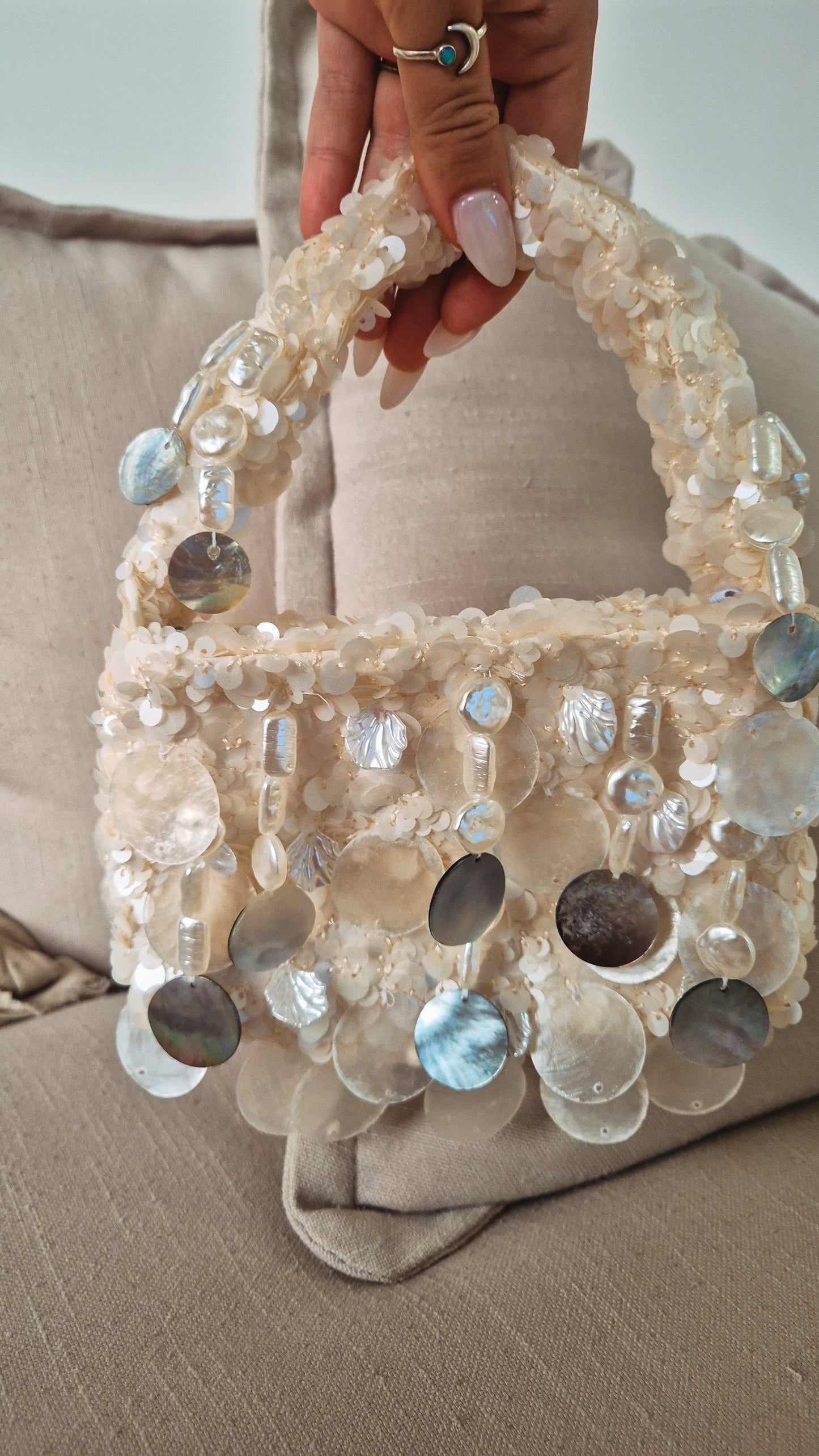 Handbag Tassel Shell Sequin Hand Customized Unique One Off Bag