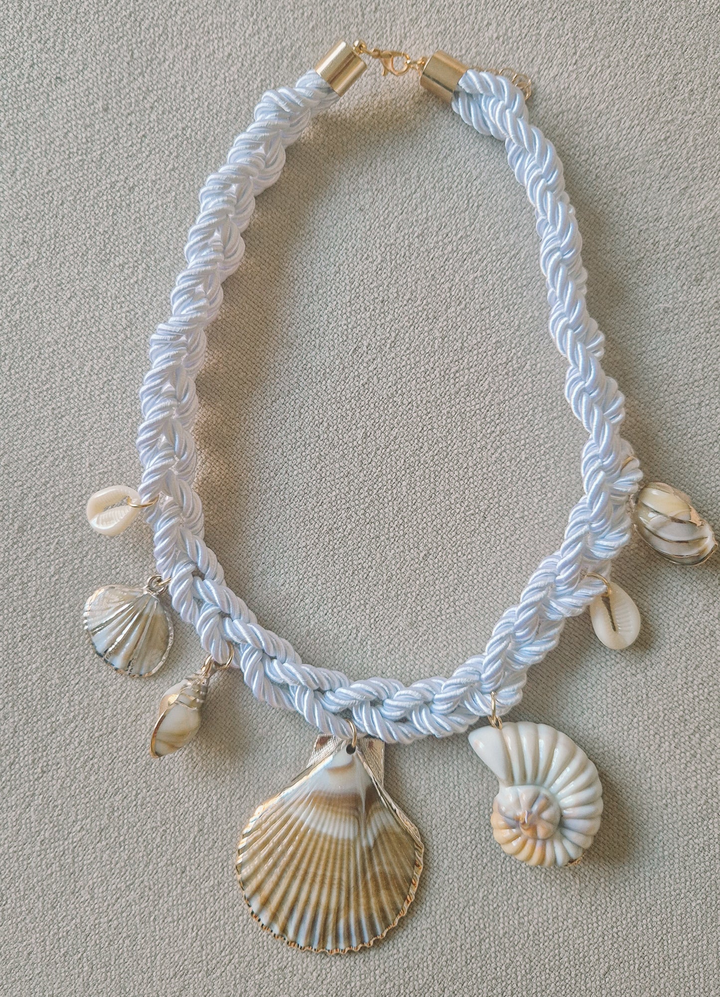 Faux Shell Charm Cord Statement Necklace