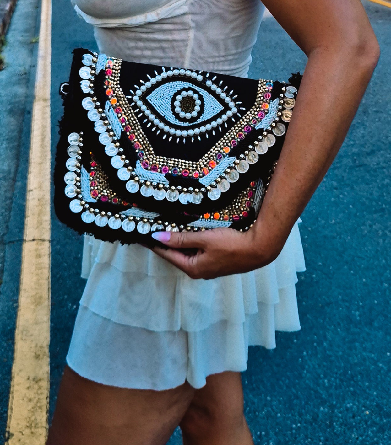 Handbag Aztec Eye Embellished Oversized Clutch