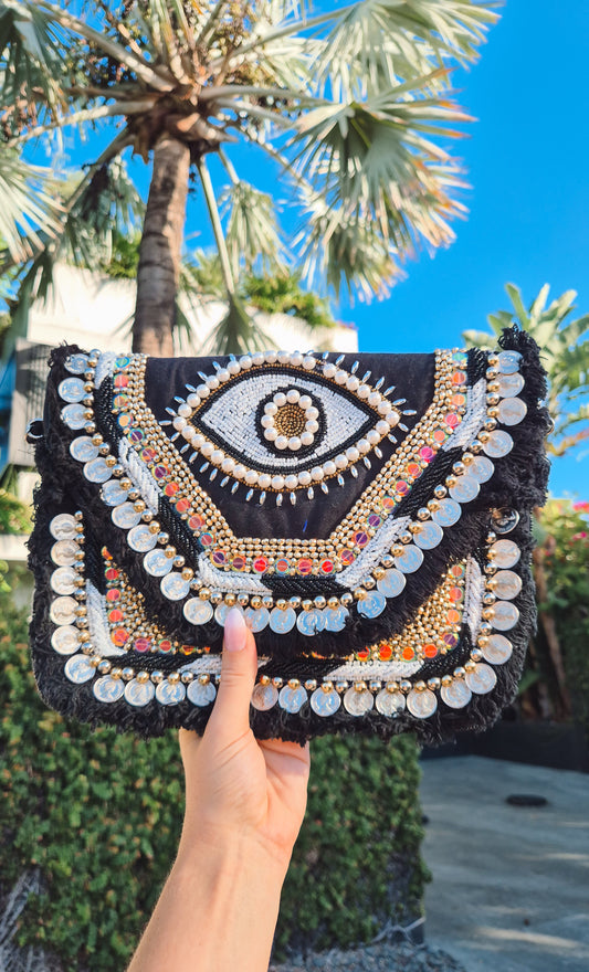Handbag Aztec Eye Embellished Oversized Clutch