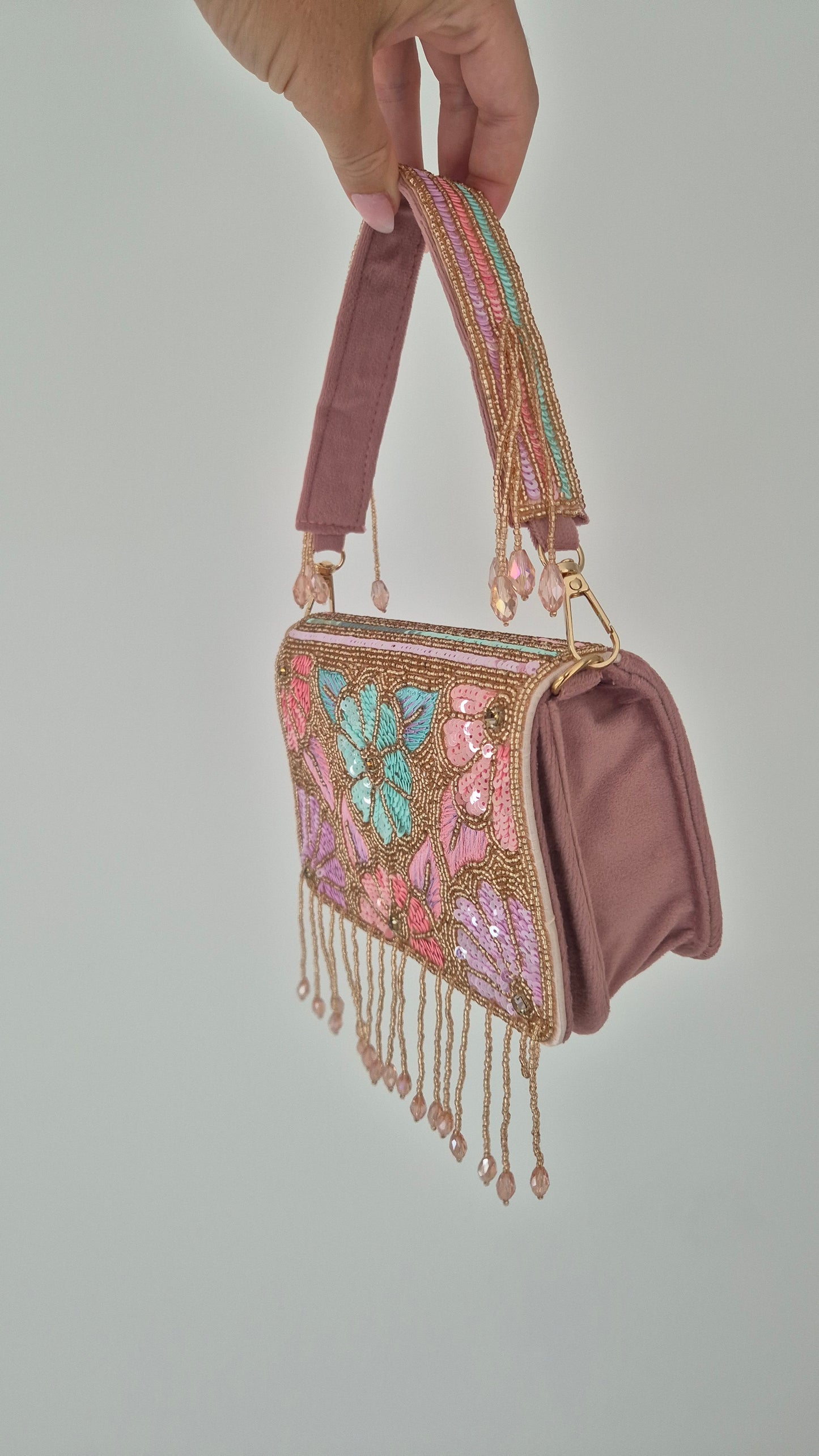 Handbag Flower Tassel Sequin Pink Beaded Bag