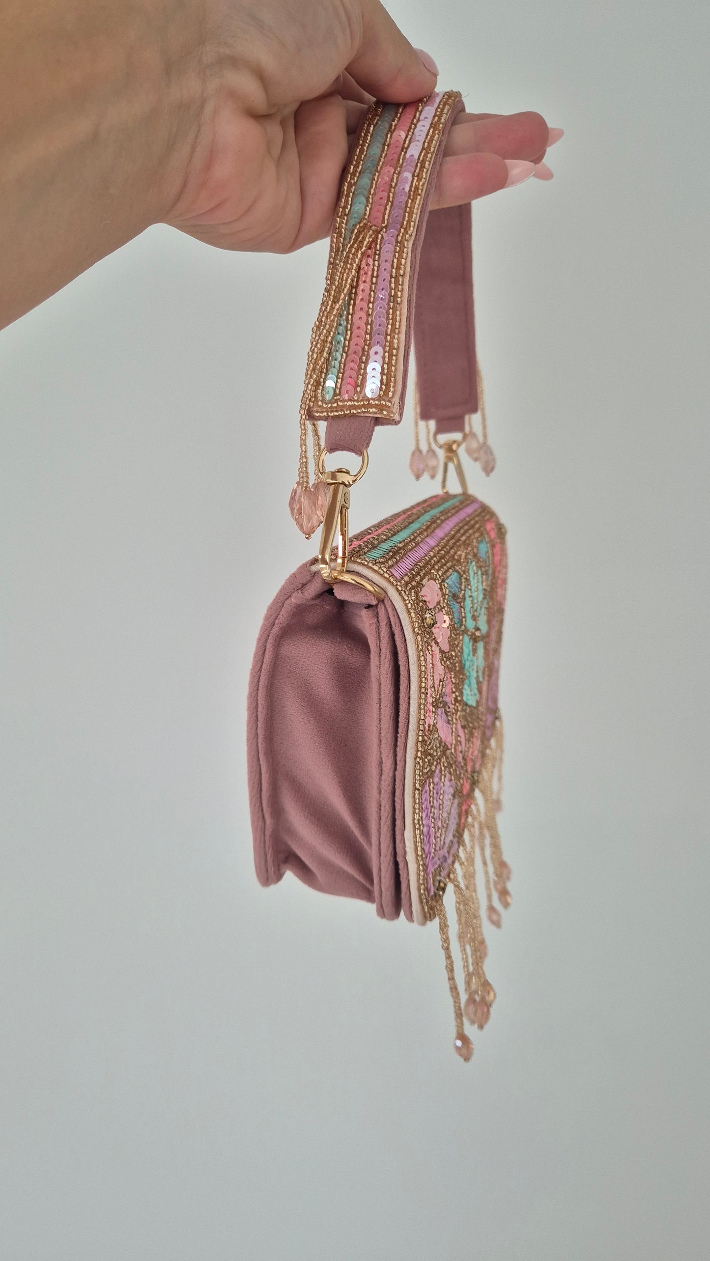 Handbag Flower Tassel Sequin Pink Beaded Bag