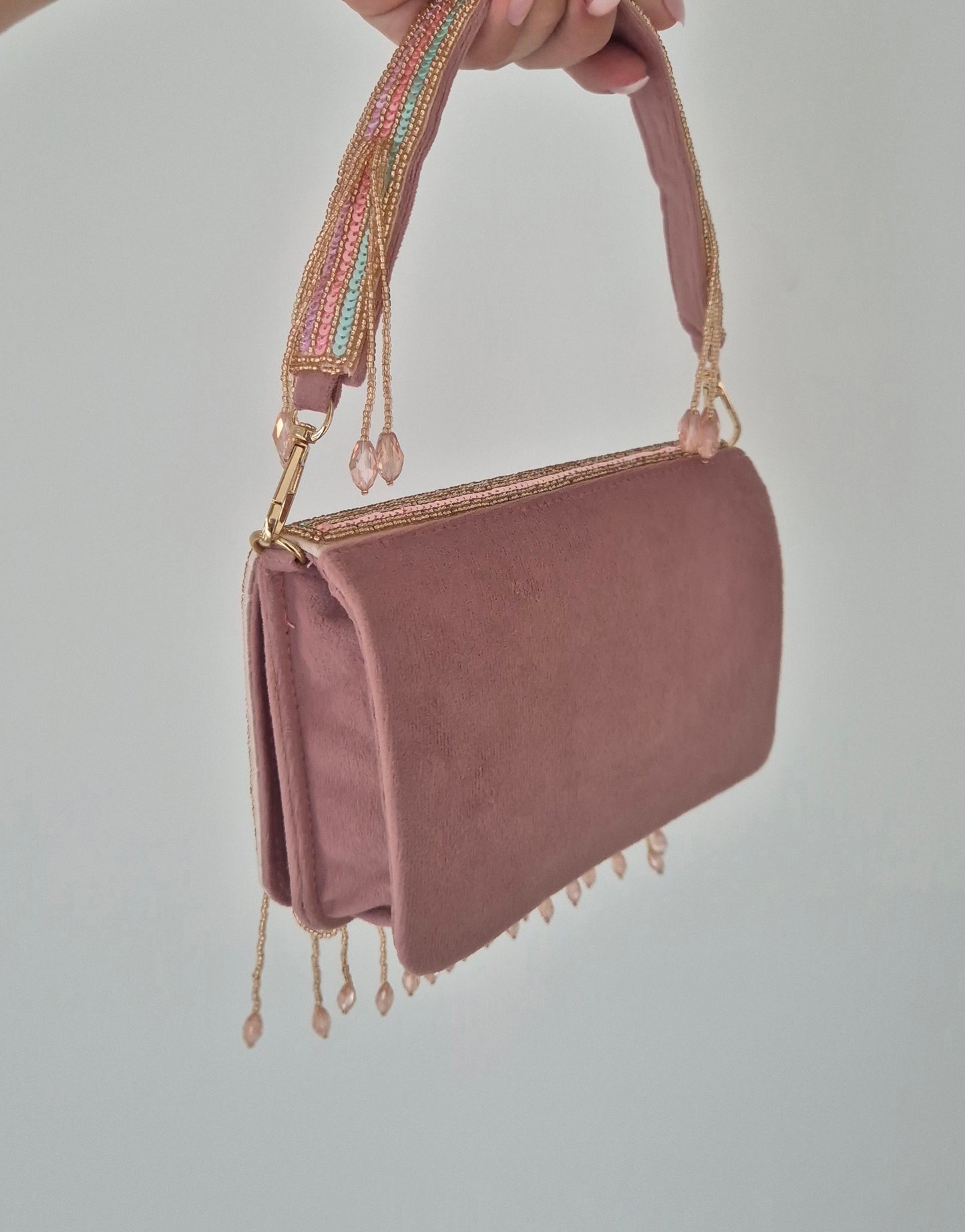 Handbag Flower Tassel Sequin Pink Beaded Bag