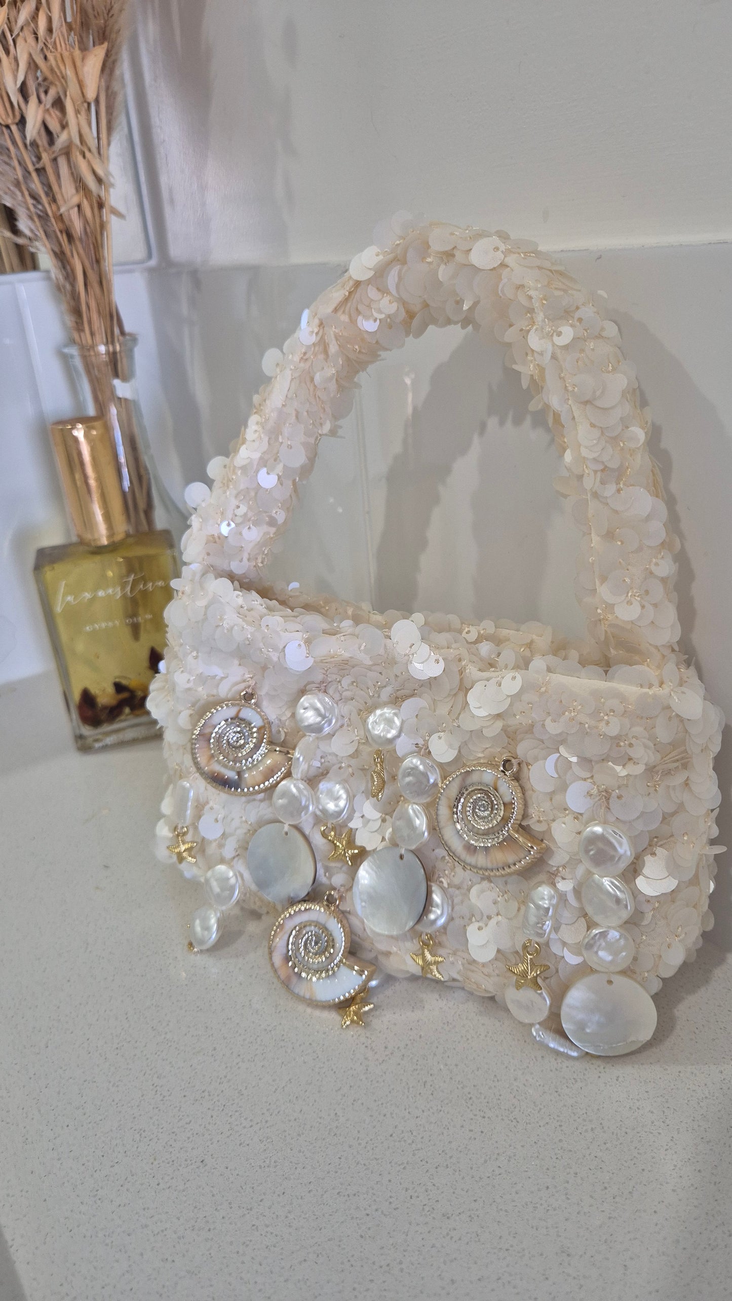 Handbag Tassel Charm Shell Pearl Unique Hand Customized One Off Bag