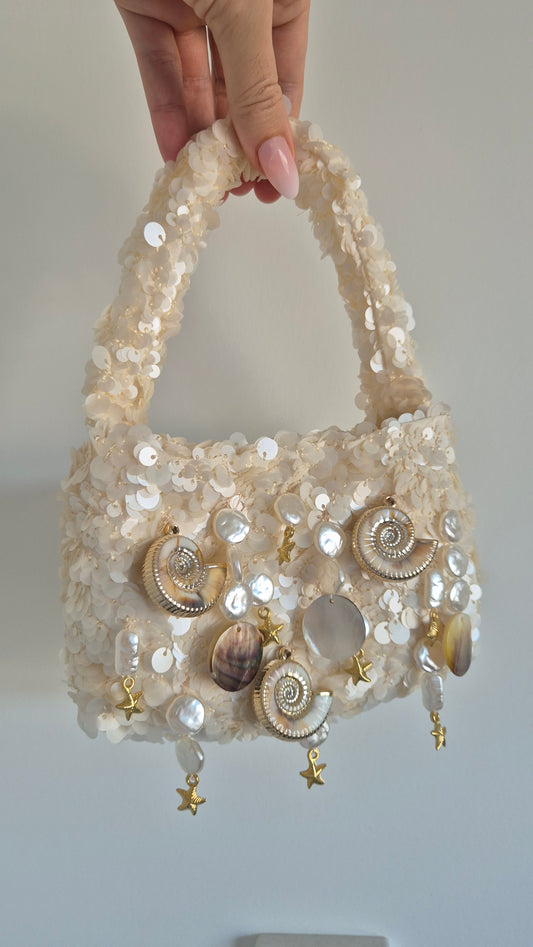 Handbag Tassel Charm Shell Pearl Unique Hand Customized One Off Bag