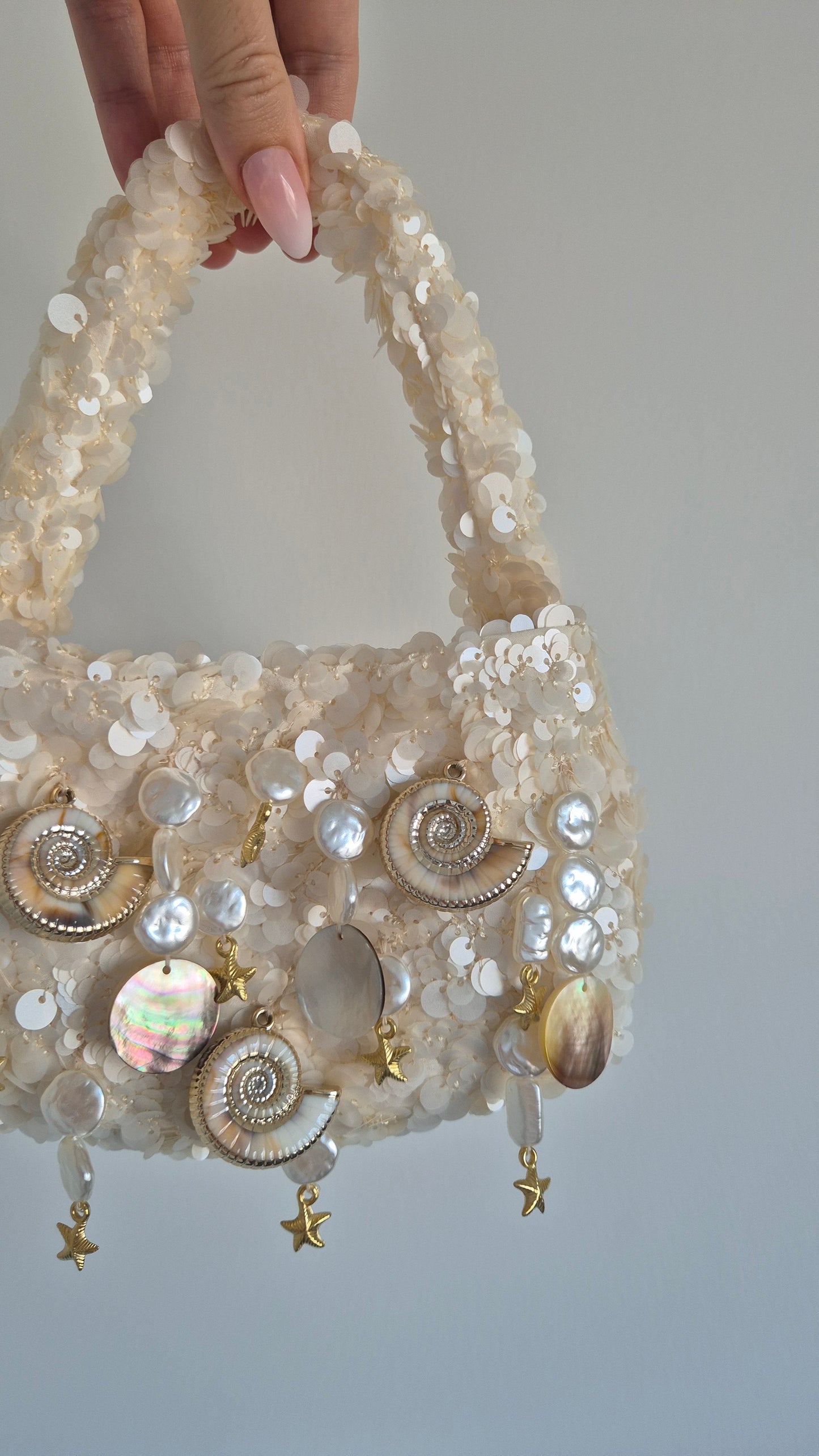 Handbag Tassel Charm Shell Pearl Unique Hand Customized One Off Bag