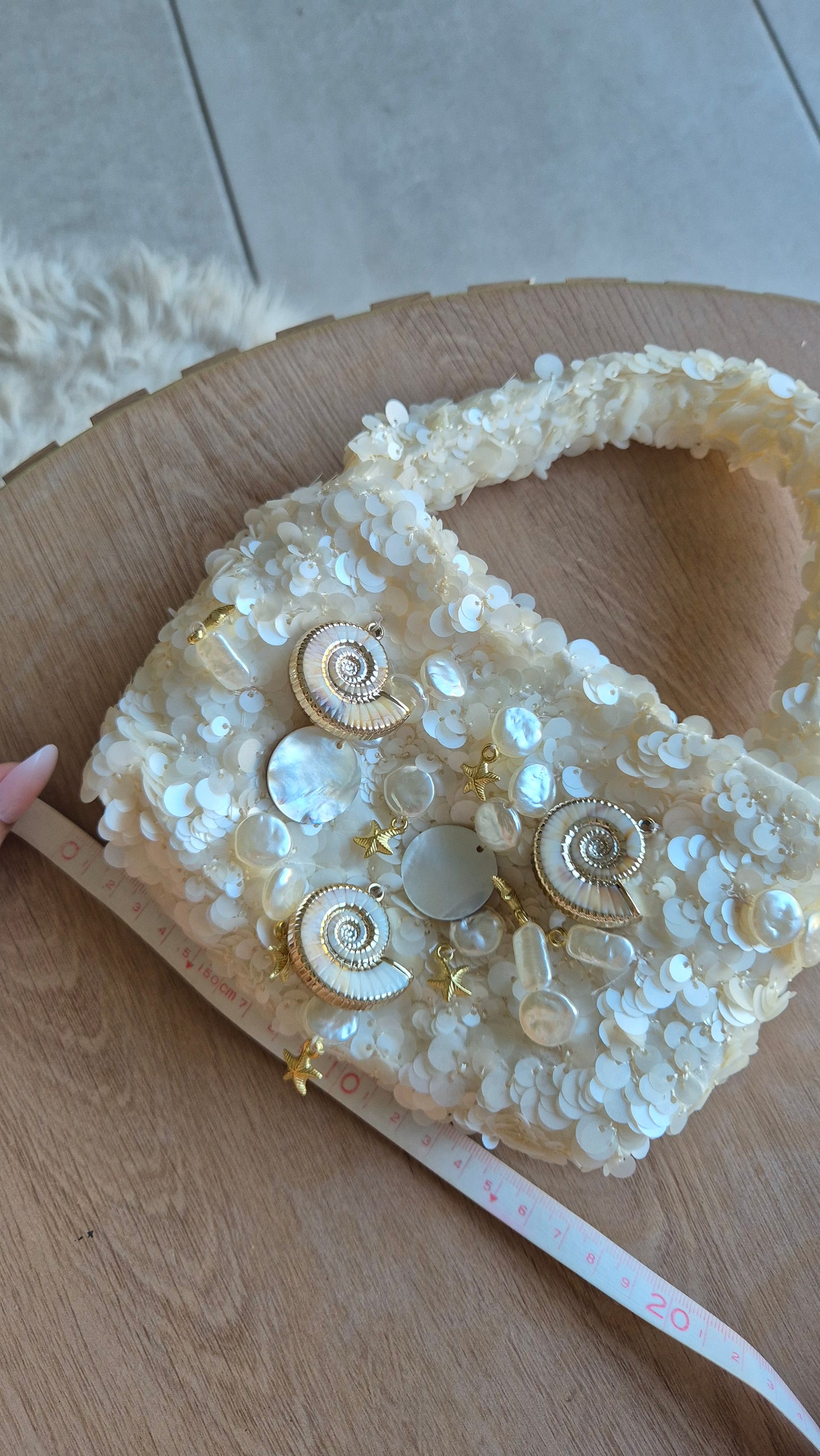 Handbag Tassel Charm Shell Pearl Unique Hand Customized One Off Bag