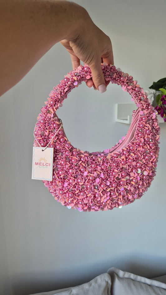Handbag Moon Heavily Embellished Bag Pink