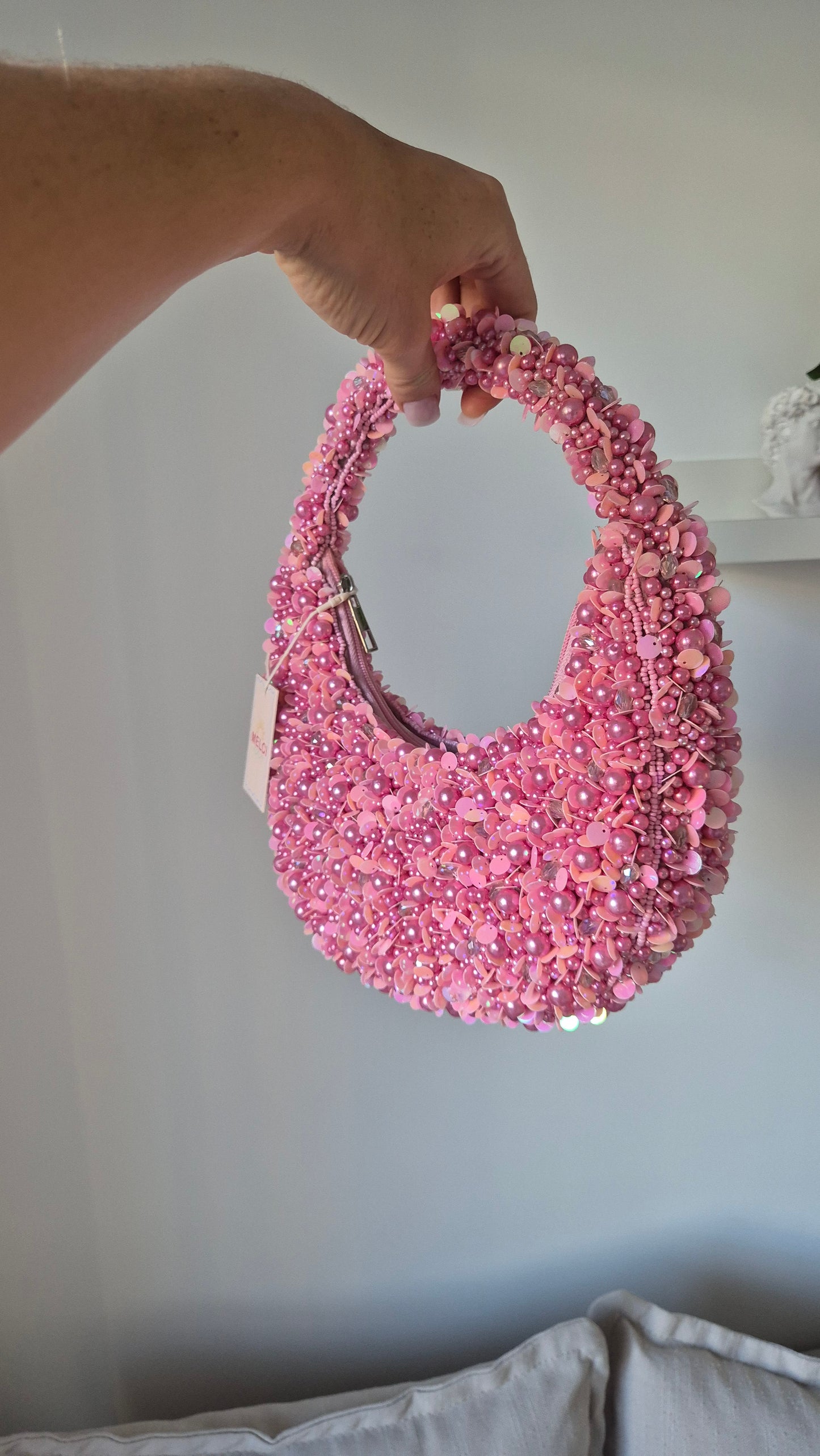 Handbag Moon Heavily Embellished Bag Pink