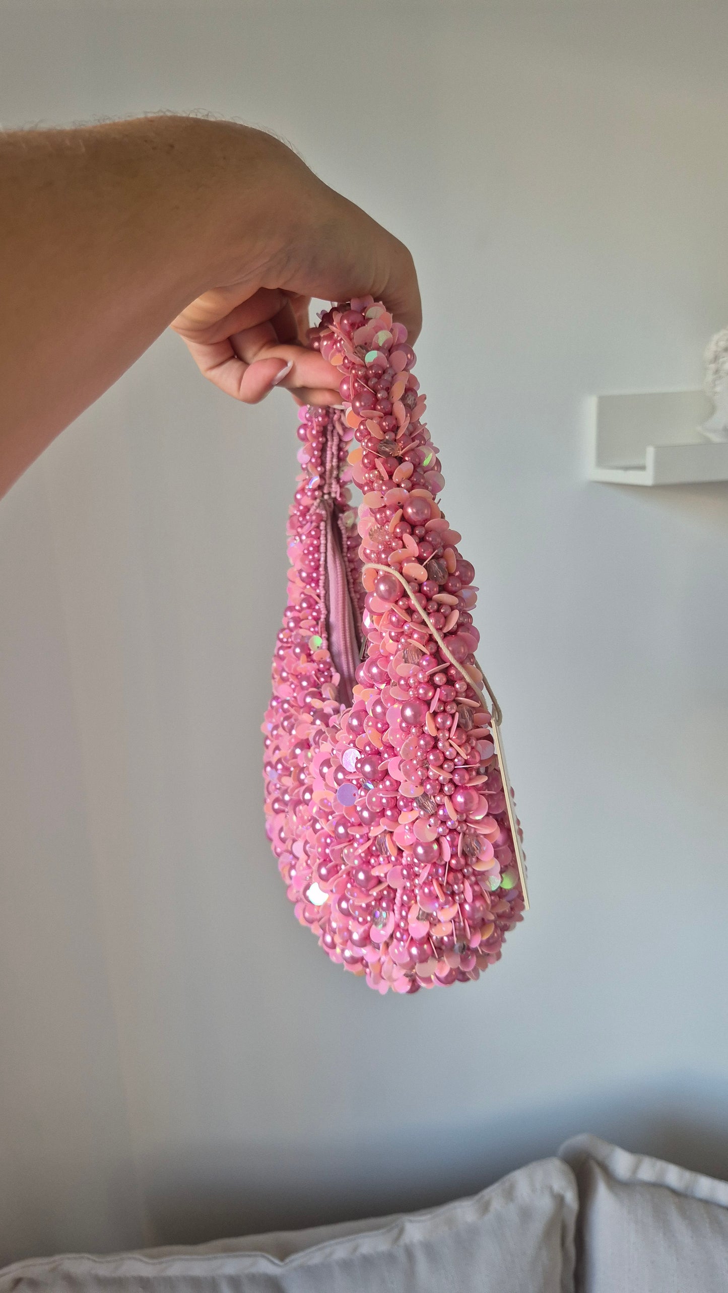 Handbag Moon Heavily Embellished Bag Pink